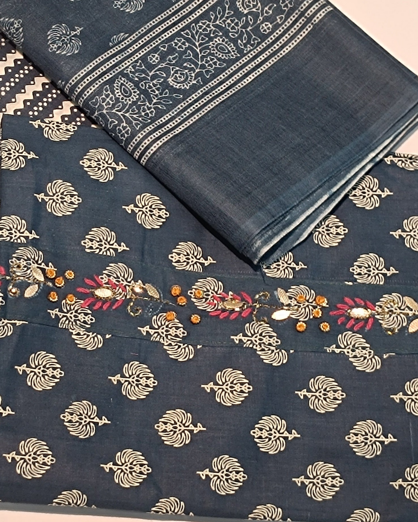 Black Mal Cotton printed fabric Unstitched Salwar Suit