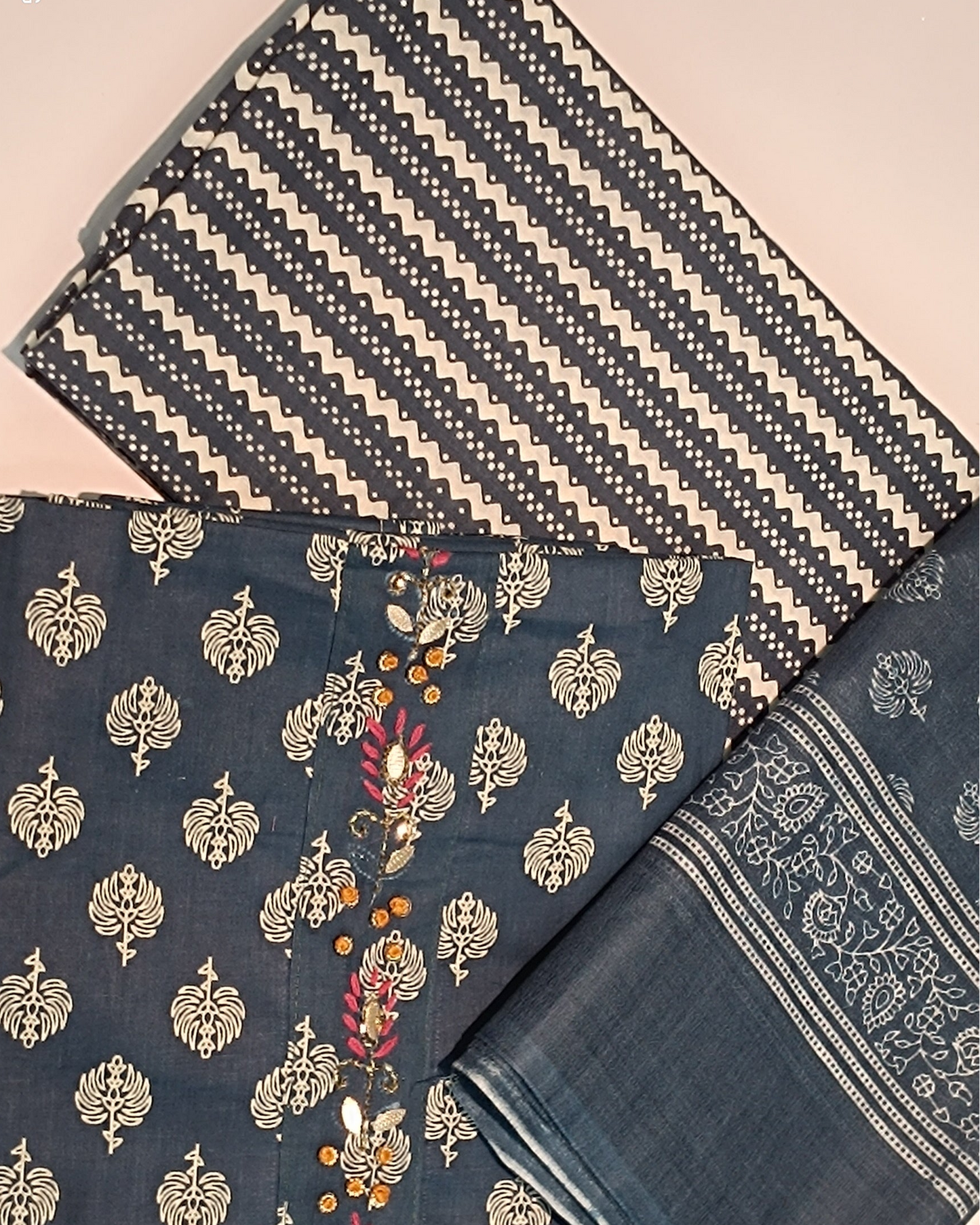 Black Mal Cotton printed fabric Unstitched Salwar Suit