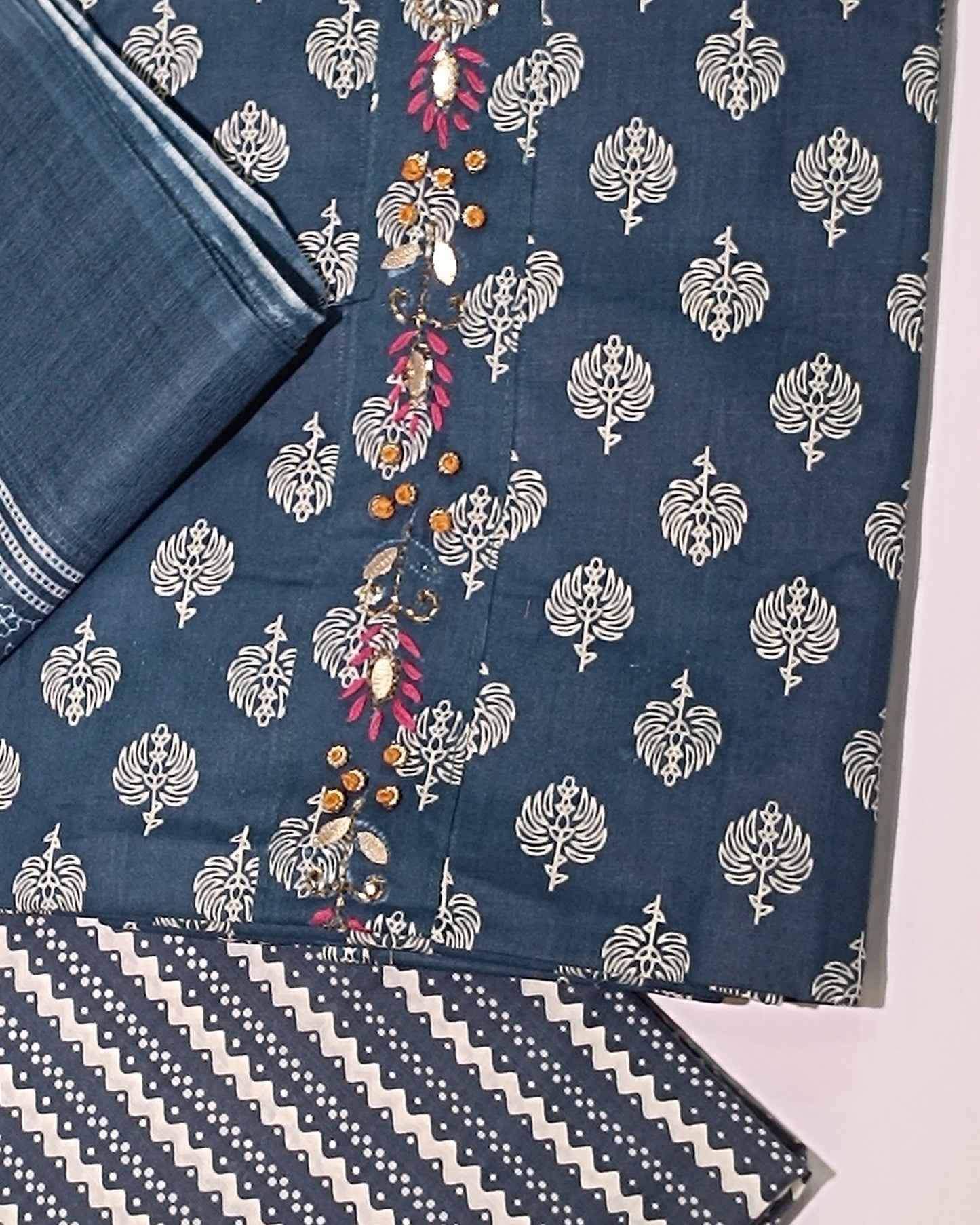 Dark Blue Mal Cotton printed fabric Unstitched Salwar Suit