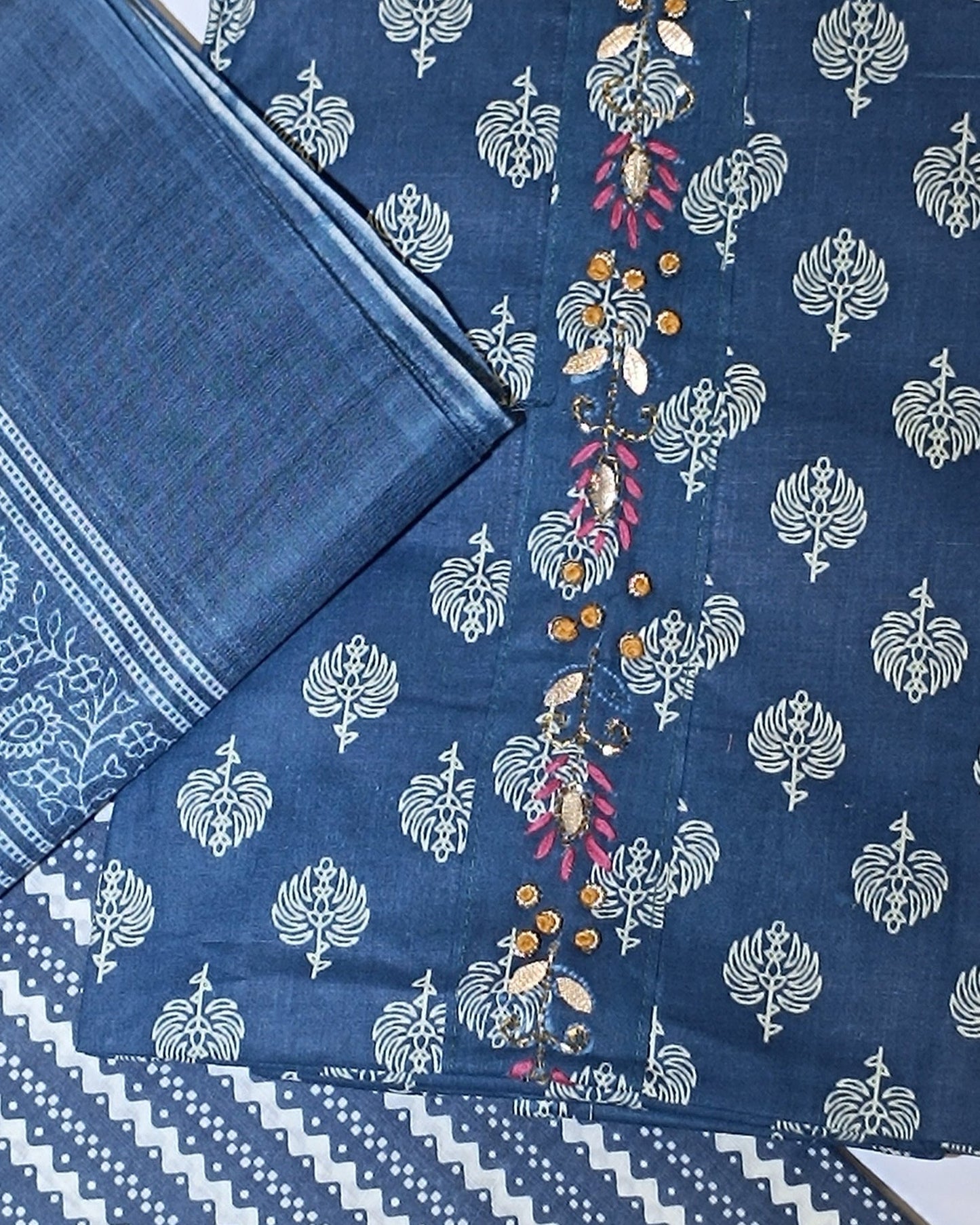 Dark Blue Mal Cotton printed fabric Unstitched Salwar Suit