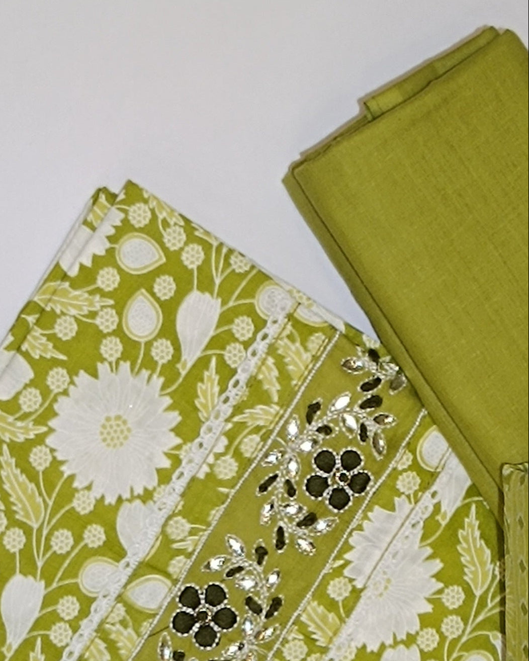 Green Mal Cotton printed fabric Unstitched Salwar Suit