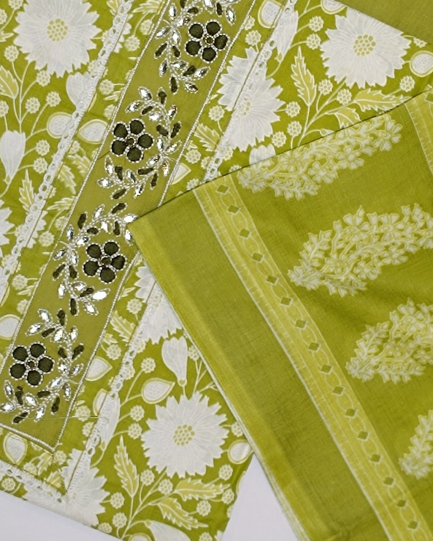 Green Mal Cotton printed fabric Unstitched Salwar Suit
