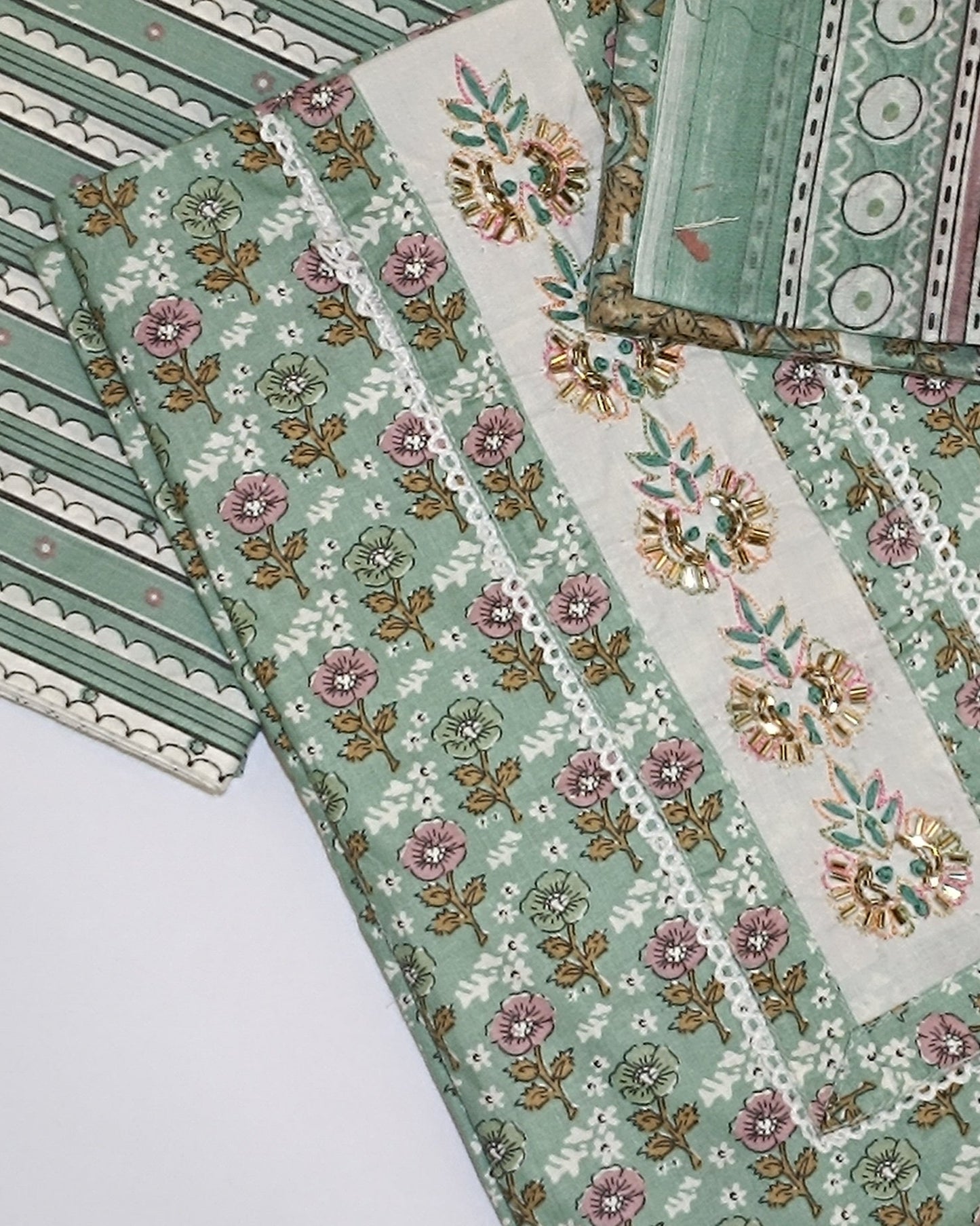 Light Green Mal Cotton printed fabric Unstitched Salwar Suit