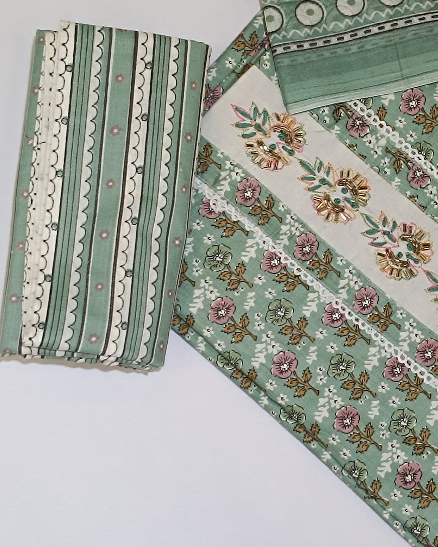 Light Green Mal Cotton printed fabric Unstitched Salwar Suit