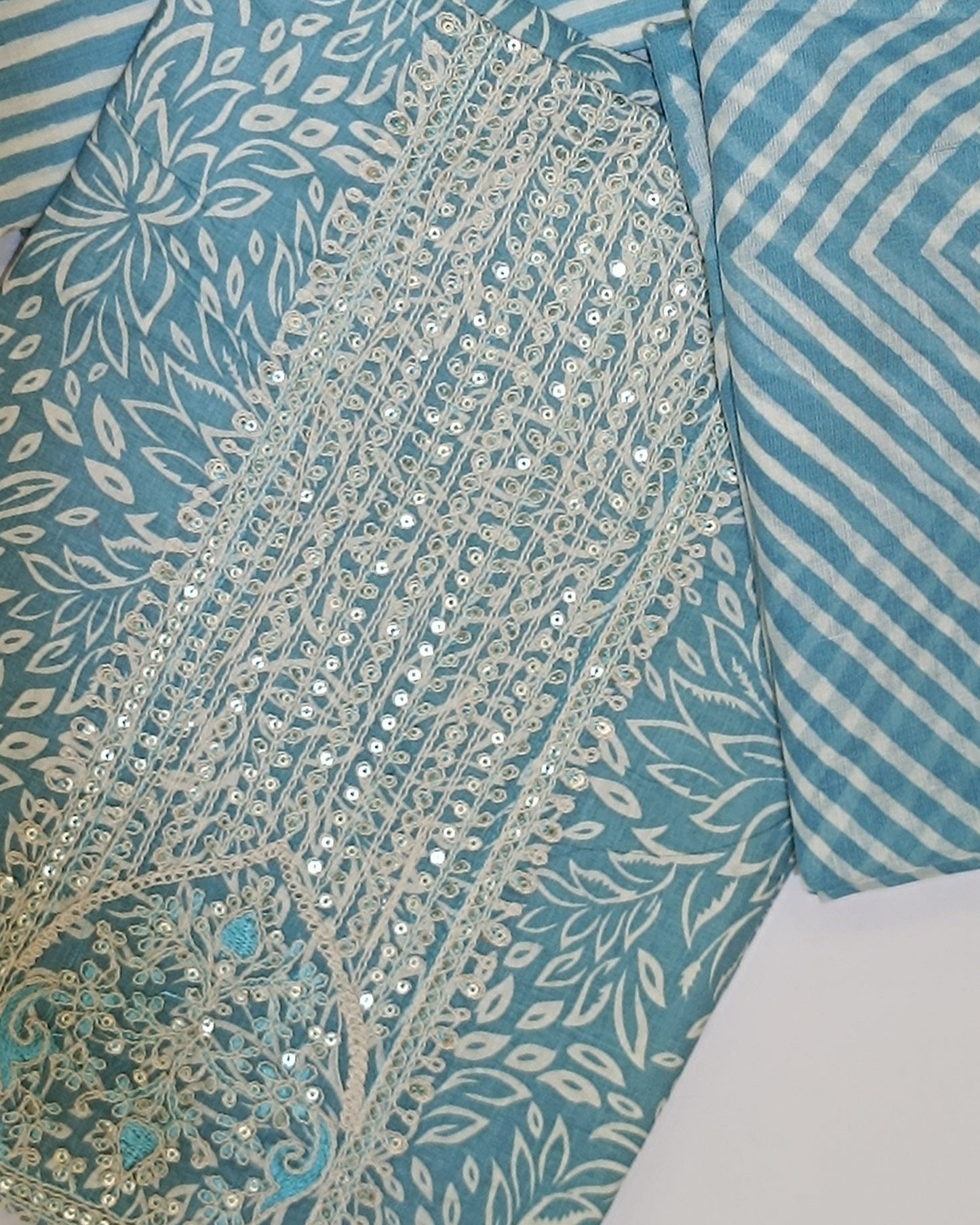 Sky Blue Mal Cotton printed fabric Unstitched Salwar Suit