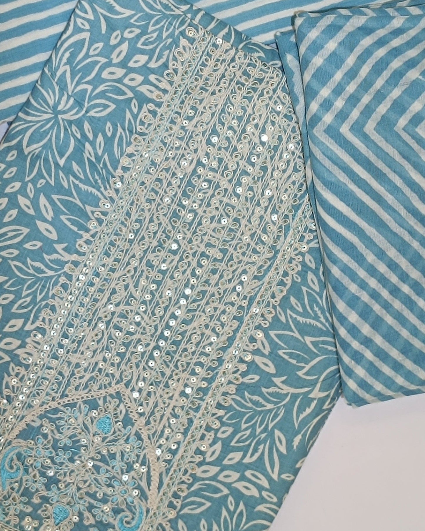 Sky Blue Mal Cotton printed fabric Unstitched Salwar Suit