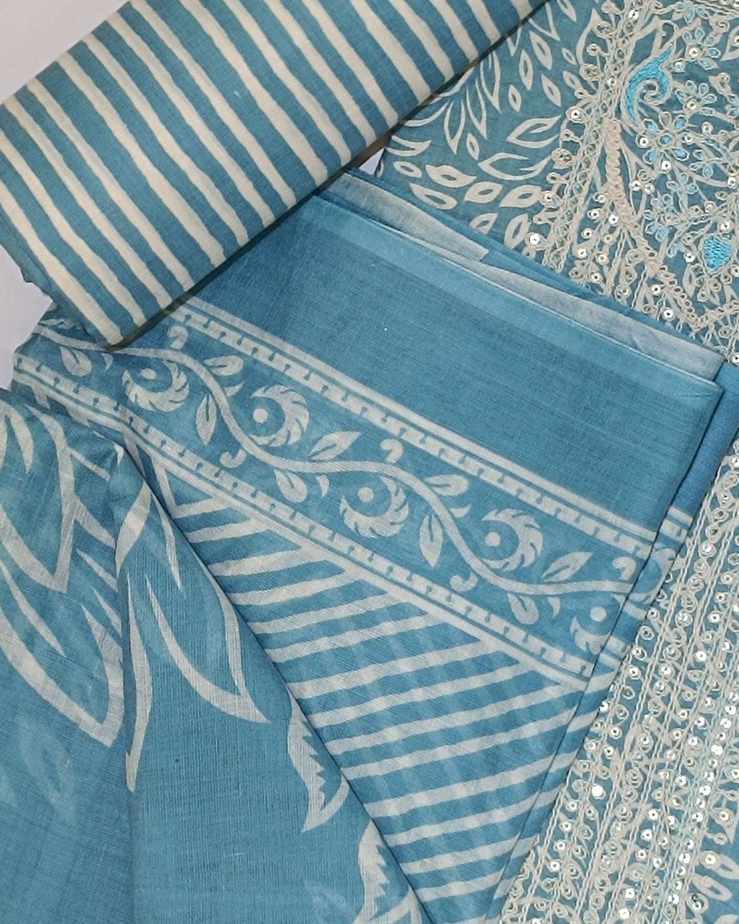 Sky Blue Mal Cotton printed fabric Unstitched Salwar Suit