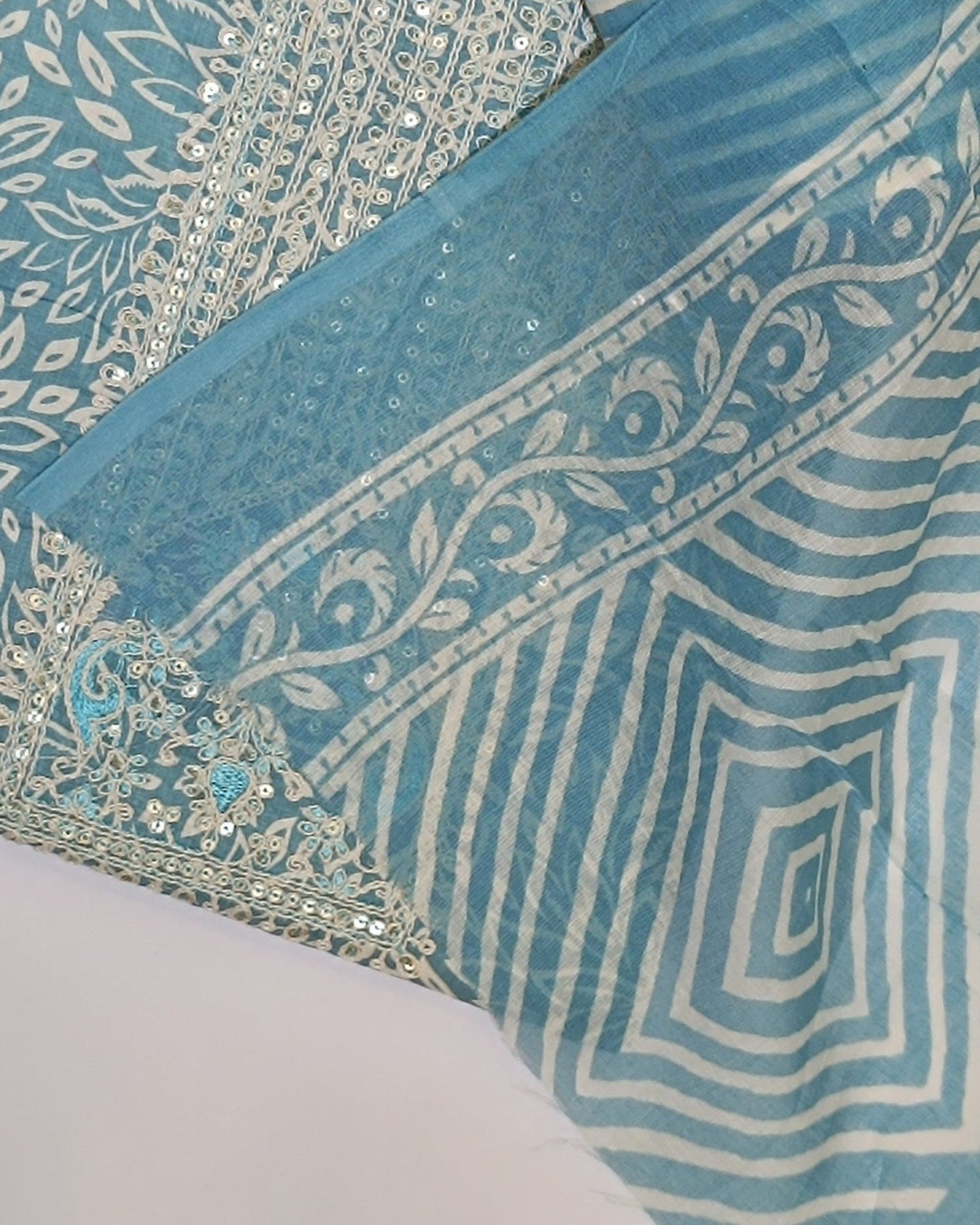 Sky Blue Mal Cotton printed fabric Unstitched Salwar Suit