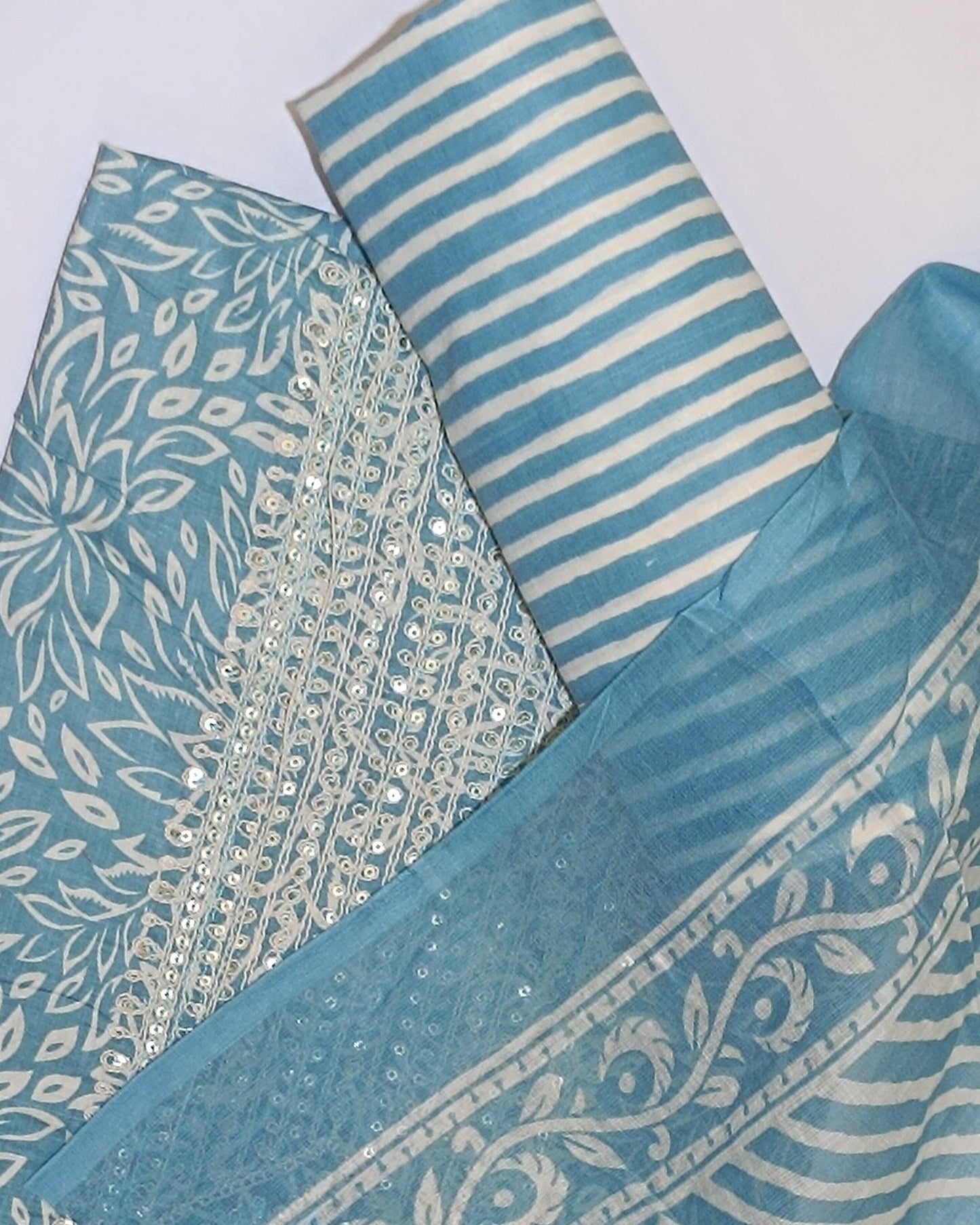 Sky Blue Mal Cotton printed fabric Unstitched Salwar Suit