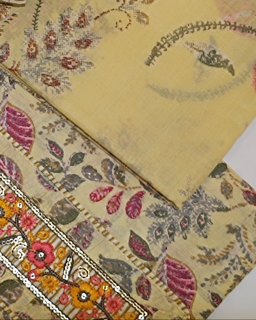 Cream Mal Cotton printed fabric Unstitched Salwar Suit