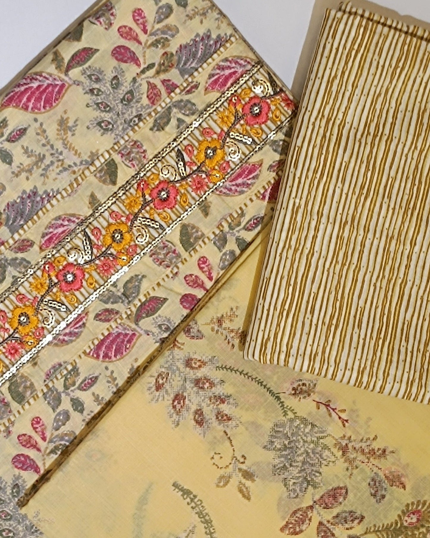 Cream Mal Cotton printed fabric Unstitched Salwar Suit