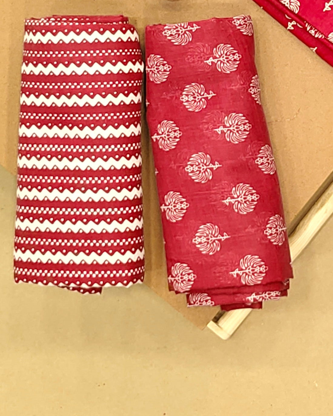 Red Mal Cotton printed fabric Unstitched Salwar Suit