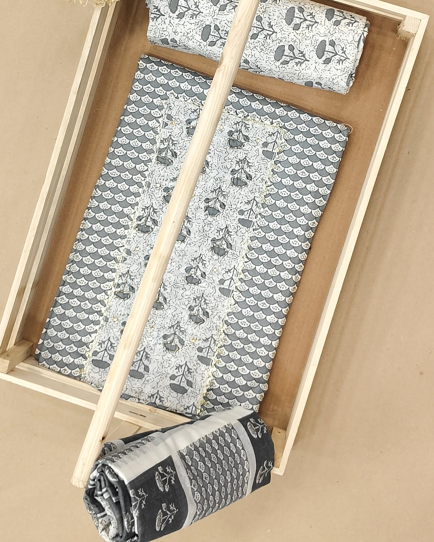 Grey And White Mal Cotton printed fabric Unstitched Salwar Suit