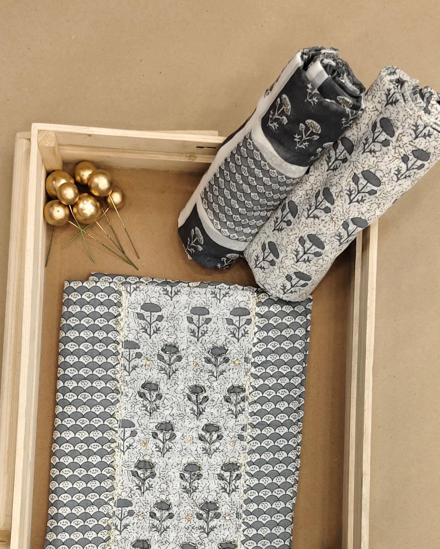 Grey And White Mal Cotton printed fabric Unstitched Salwar Suit