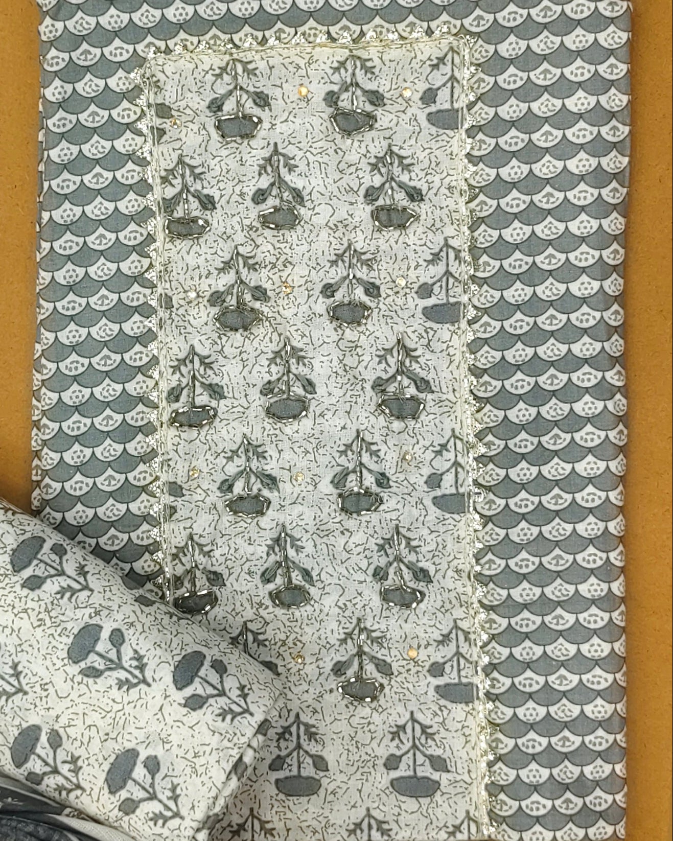 Grey And White Mal Cotton printed fabric Unstitched Salwar Suit