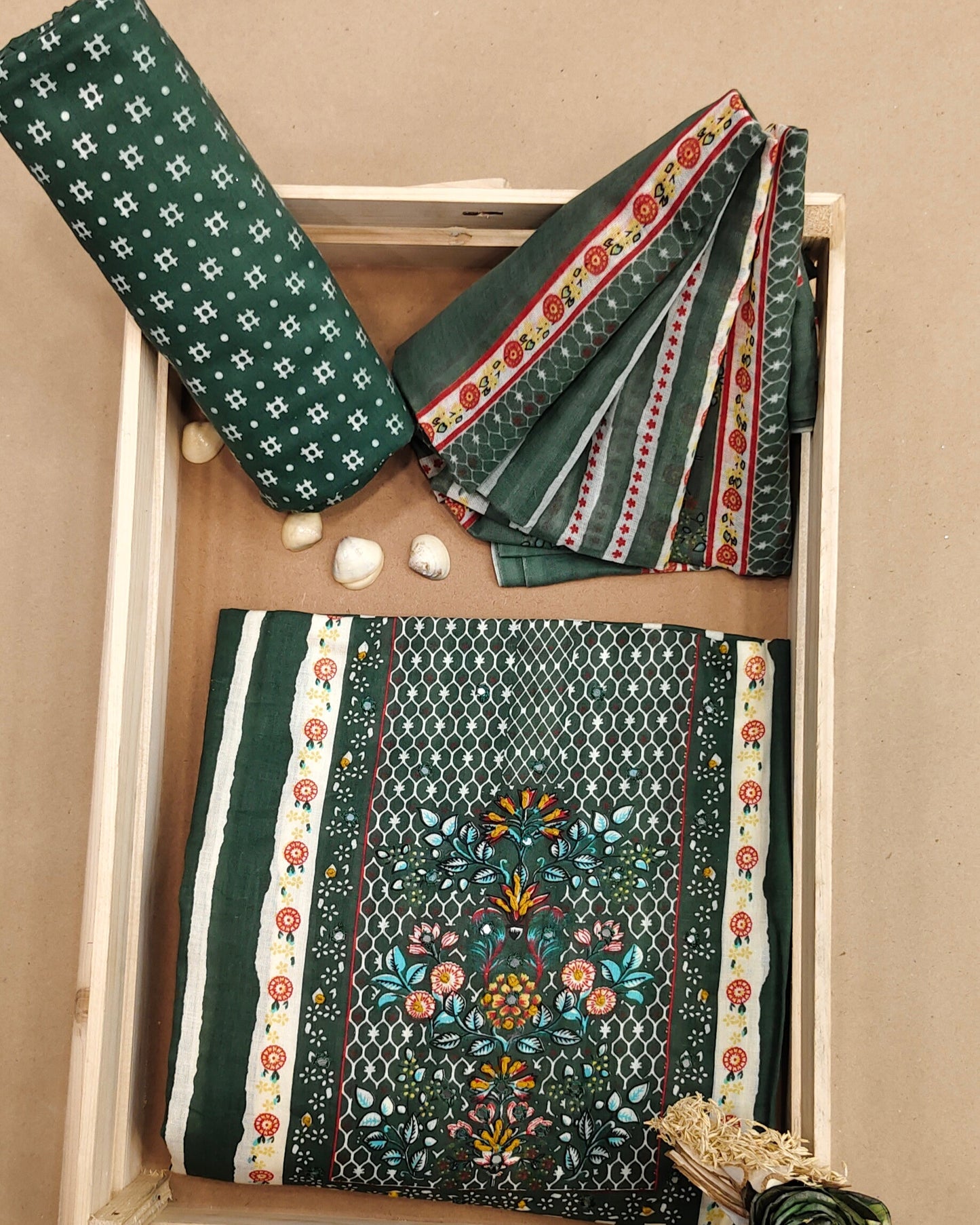 Dark Green Mal Cotton printed fabric Unstitched Salwar Suit
