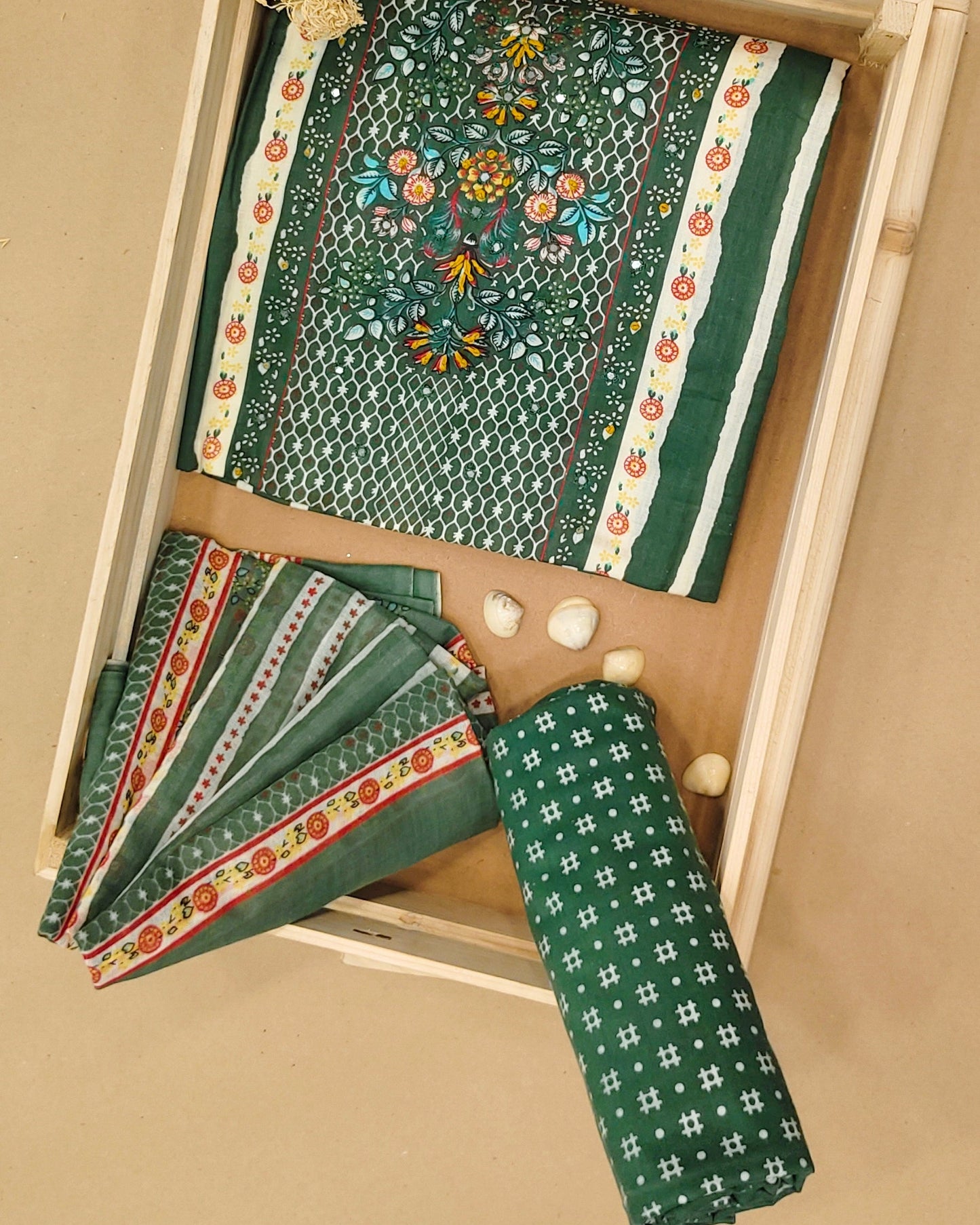 Dark Green Mal Cotton printed fabric Unstitched Salwar Suit