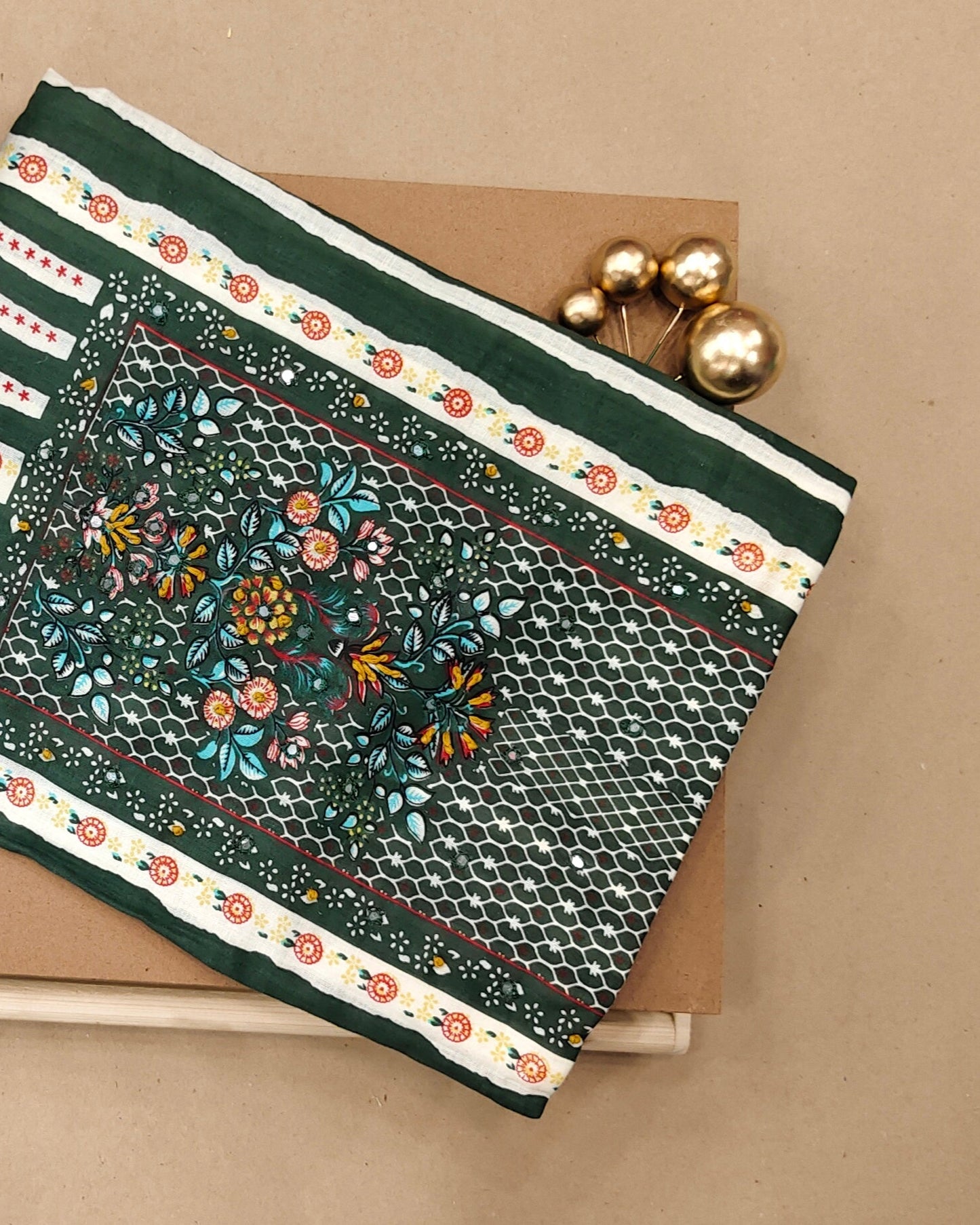 Dark Green Mal Cotton printed fabric Unstitched Salwar Suit