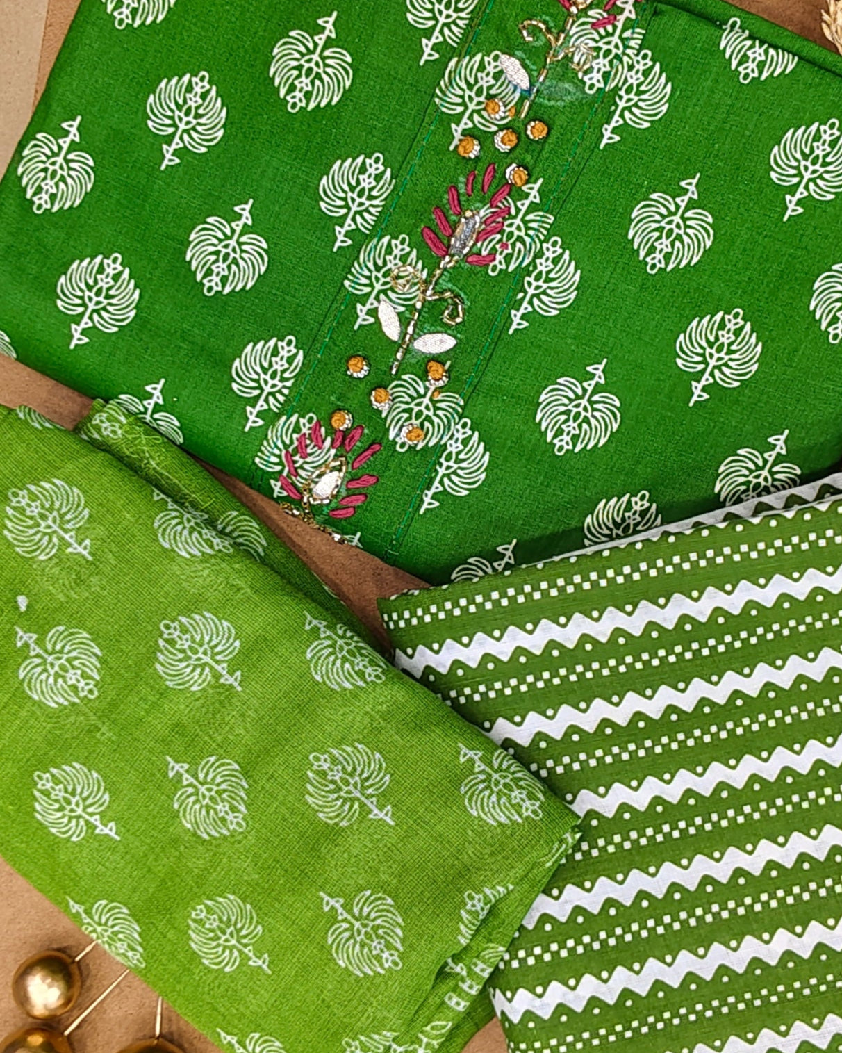 Dark Green Mal Cotton printed fabric Unstitched Salwar Suit