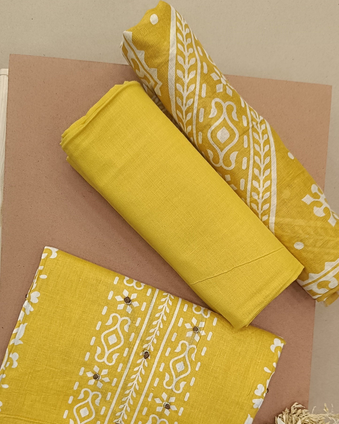 Yellow Mal Cotton printed fabric Unstitched Salwar Suit