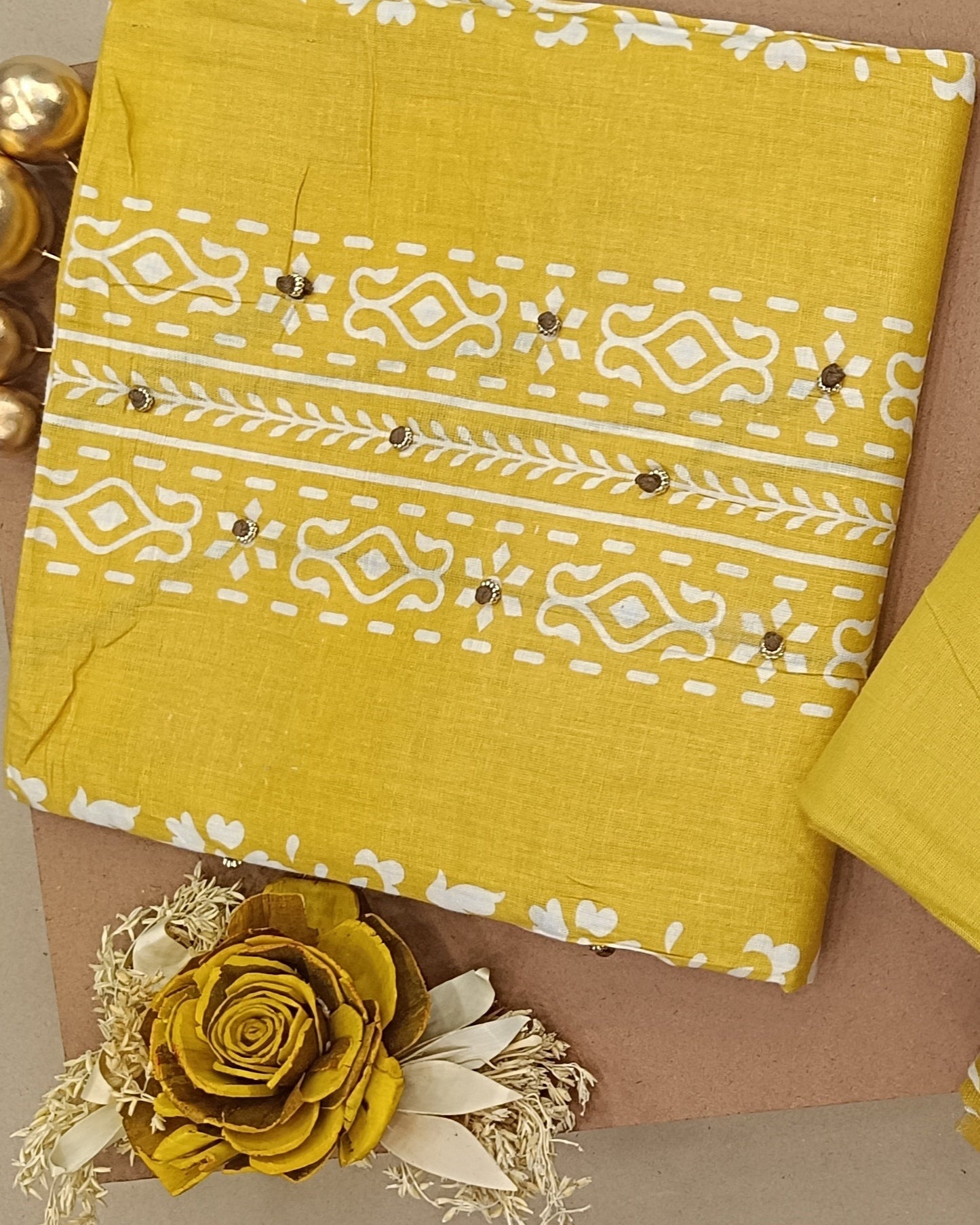 Yellow Mal Cotton printed fabric Unstitched Salwar Suit