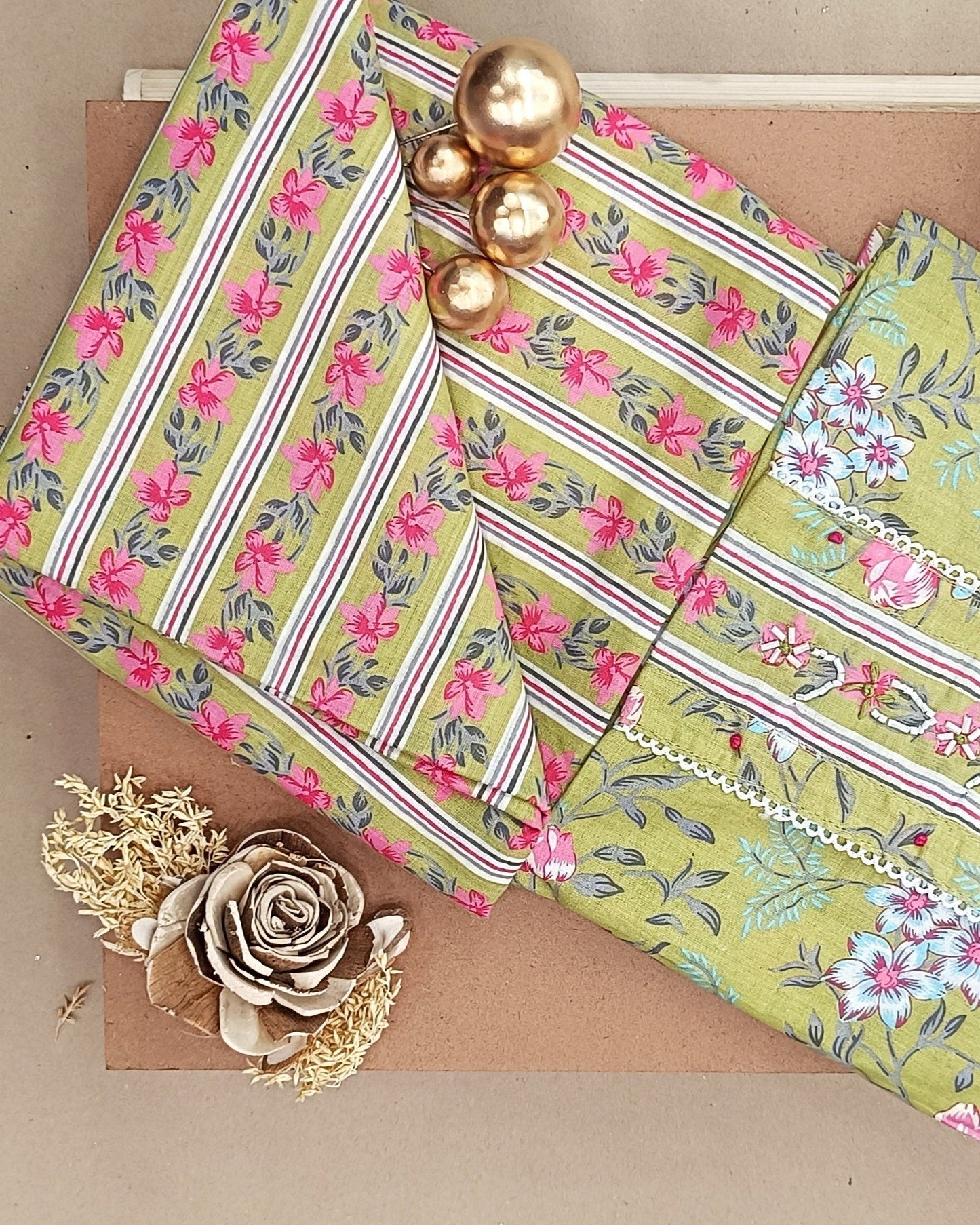 Light Yellow Mal Cotton printed fabric Unstitched Salwar Suit