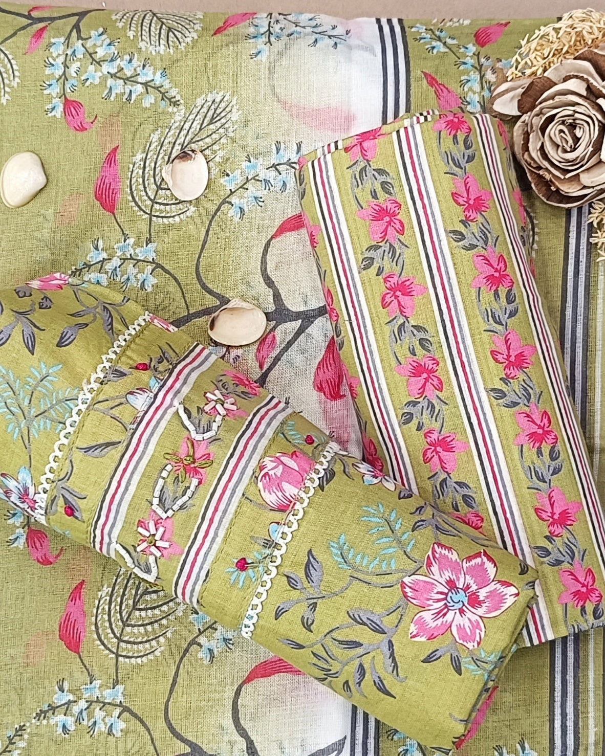 Light Yellow Mal Cotton printed fabric Unstitched Salwar Suit