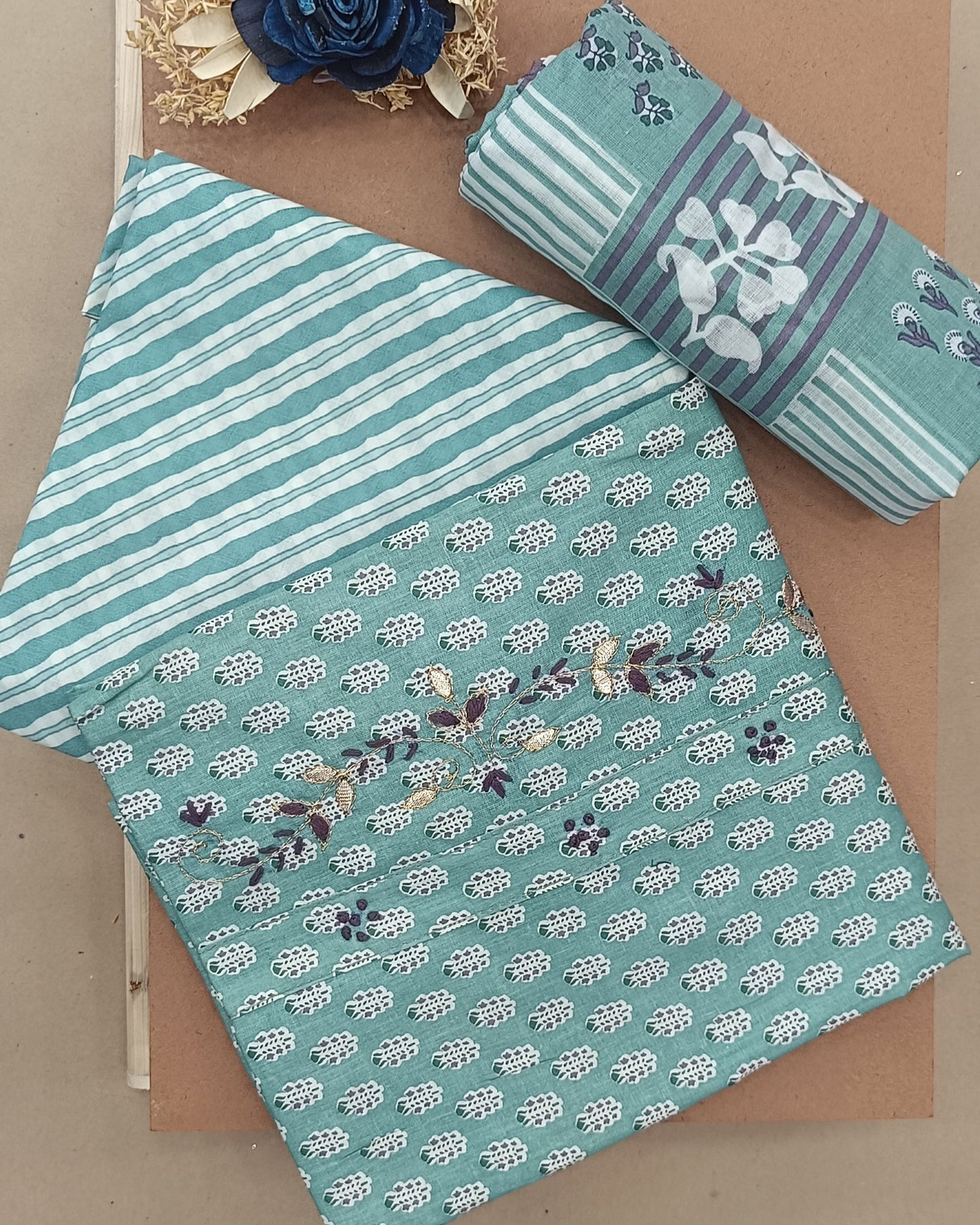 Light Sky Bule Mal Cotton printed fabric Unstitched Salwar Suit