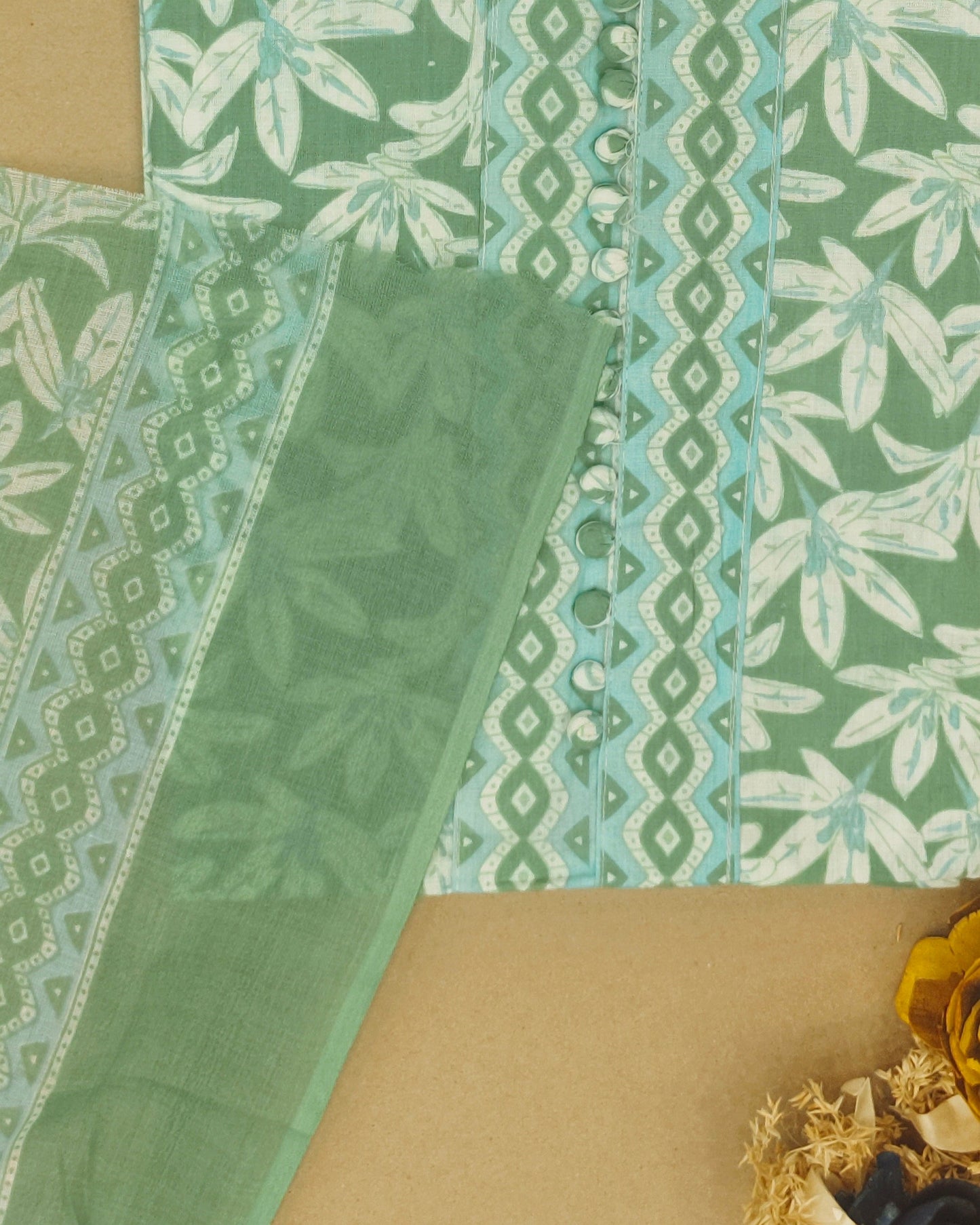 Green Mal Cotton printed fabric Unstitched Salwar Suit
