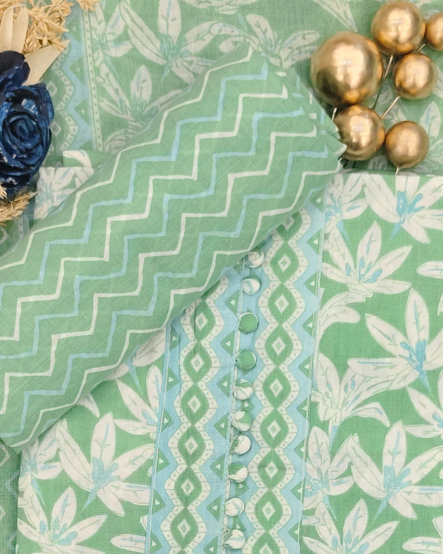 Green Mal Cotton printed fabric Unstitched Salwar Suit