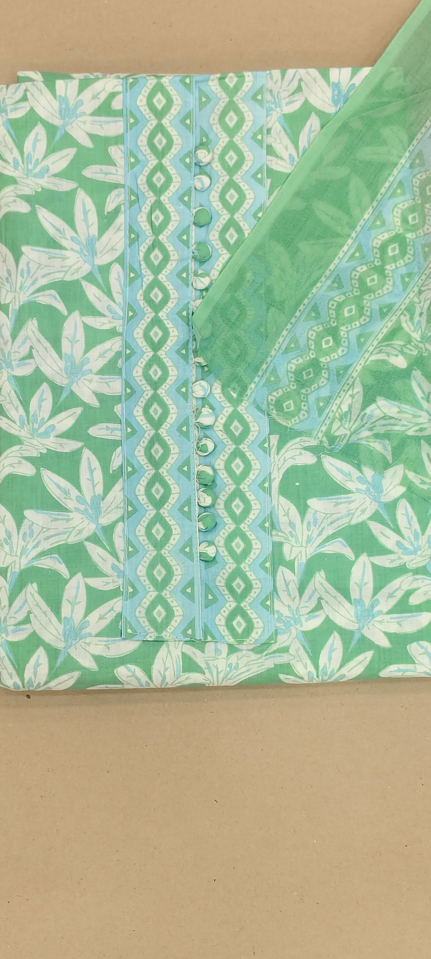 Green Mal Cotton printed fabric Unstitched Salwar Suit