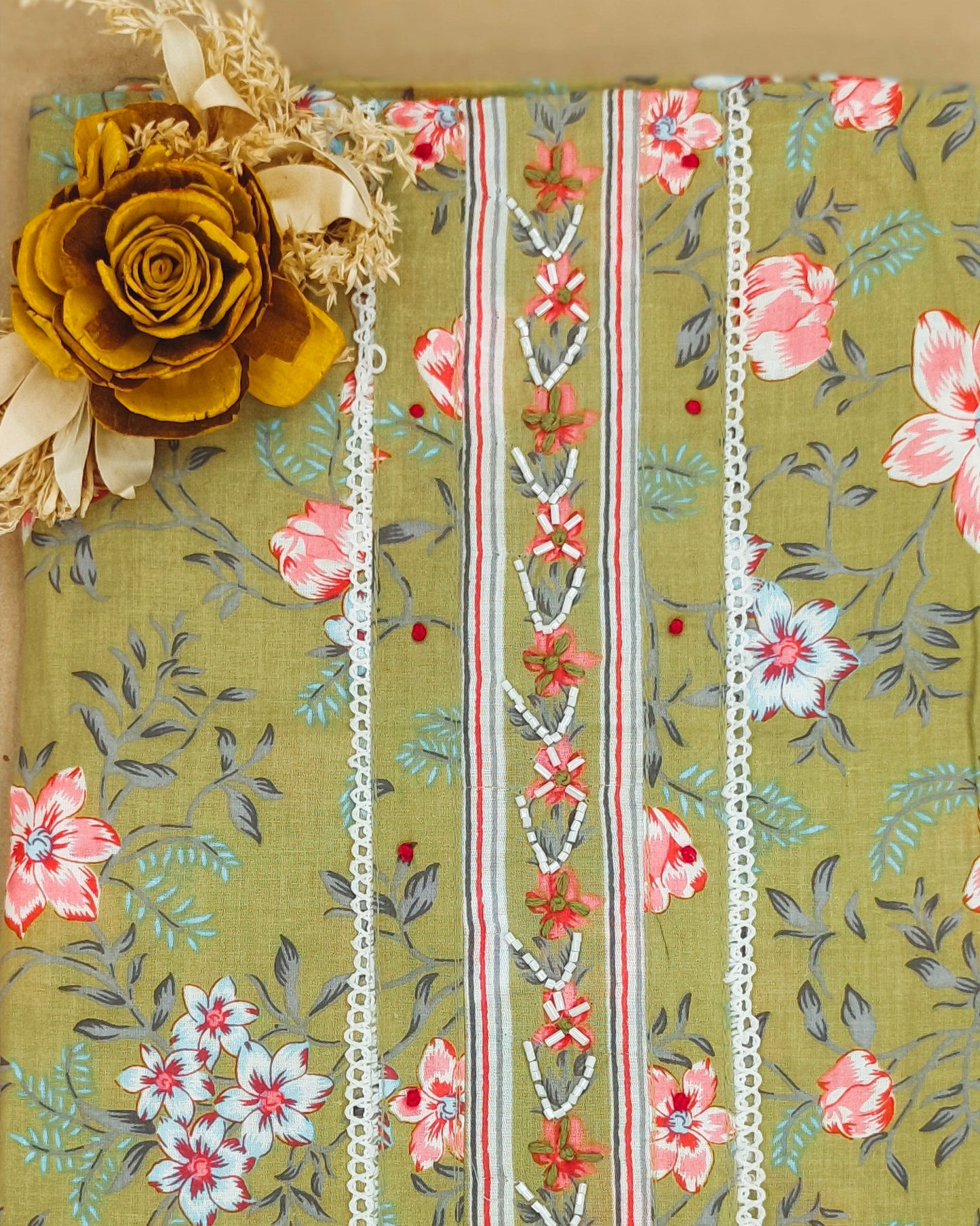Light Yellow Mal Cotton printed fabric Unstitched Salwar Suit