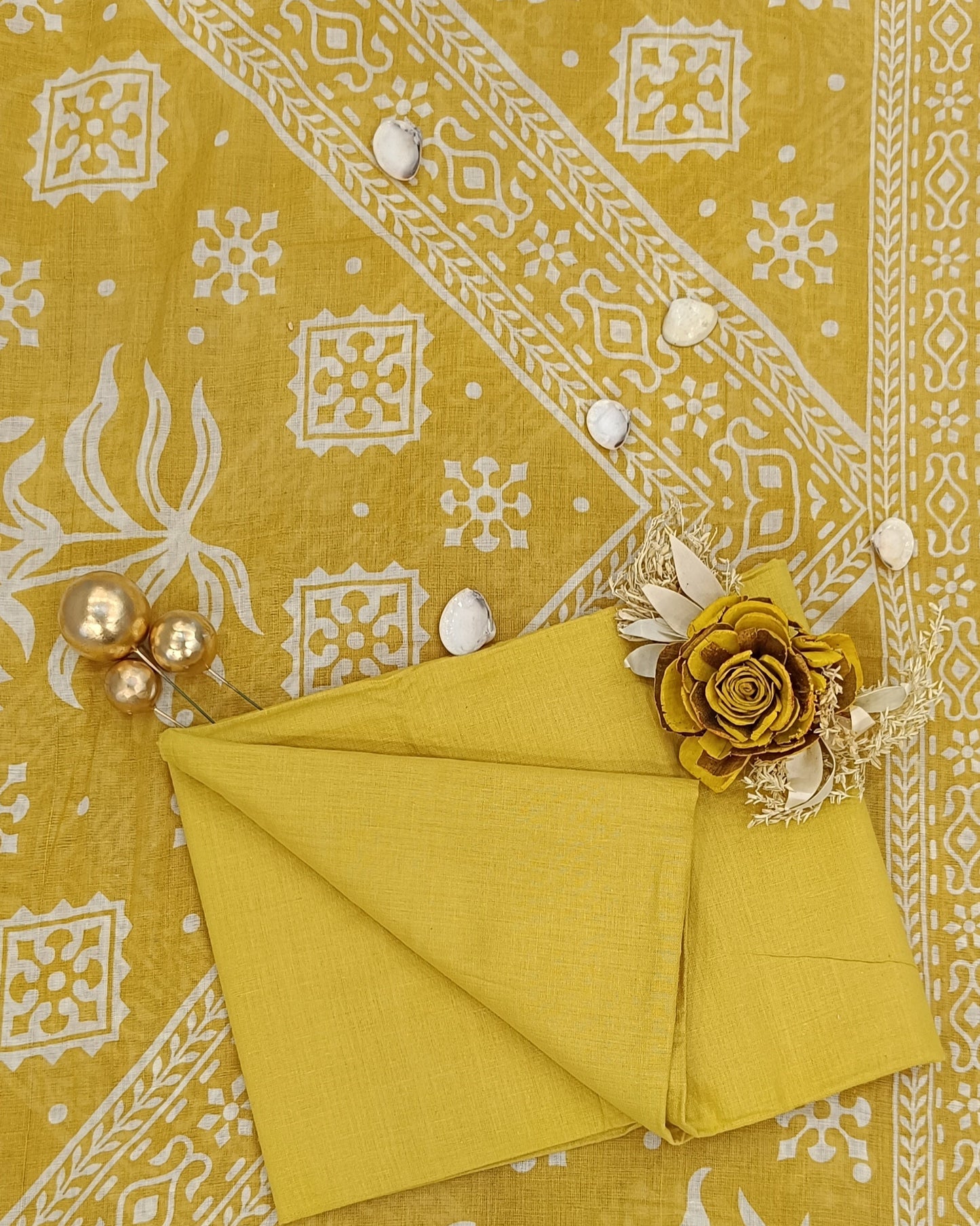 Yellow Mal Cotton printed fabric Unstitched Salwar Suit
