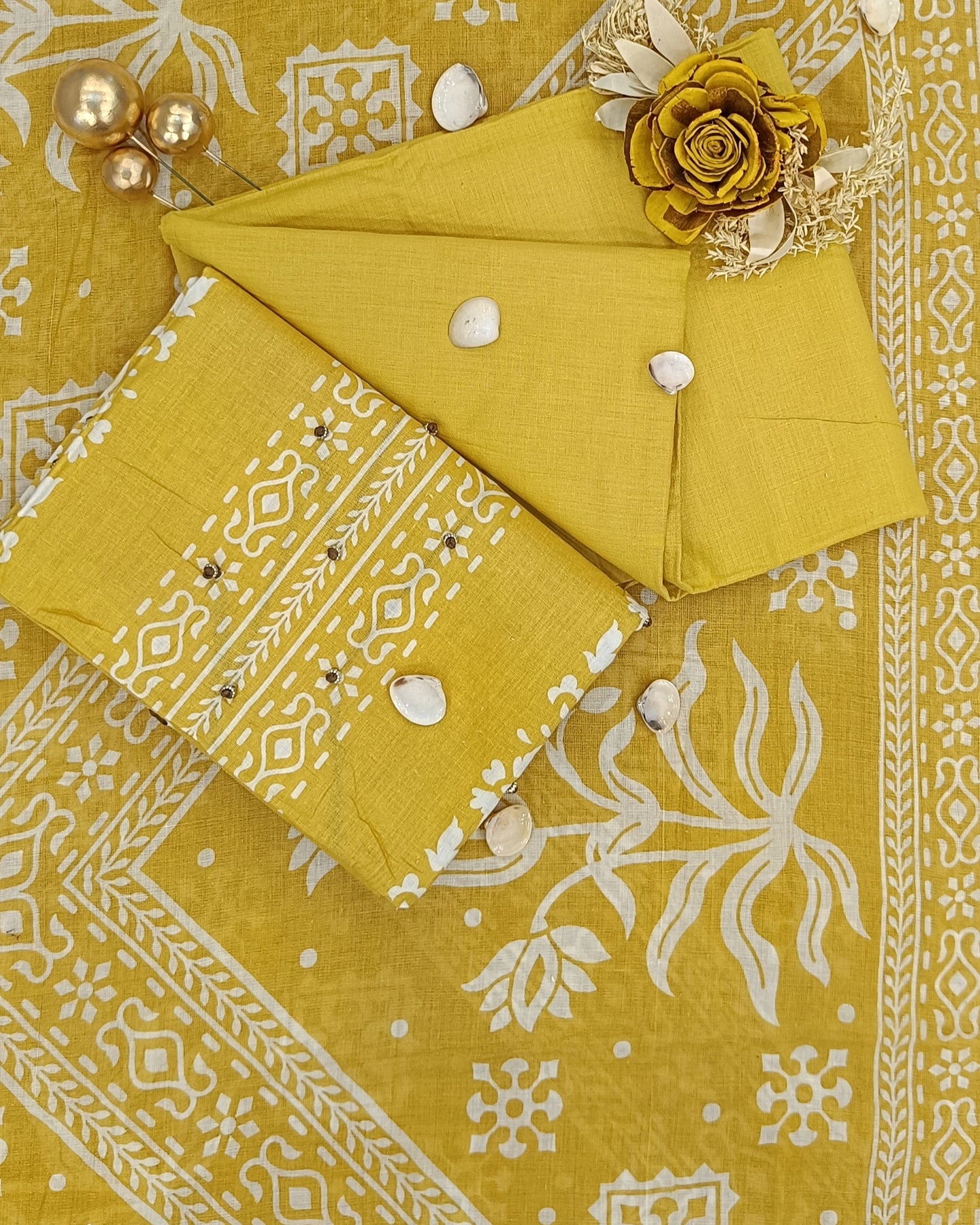 Yellow Mal Cotton printed fabric Unstitched Salwar Suit