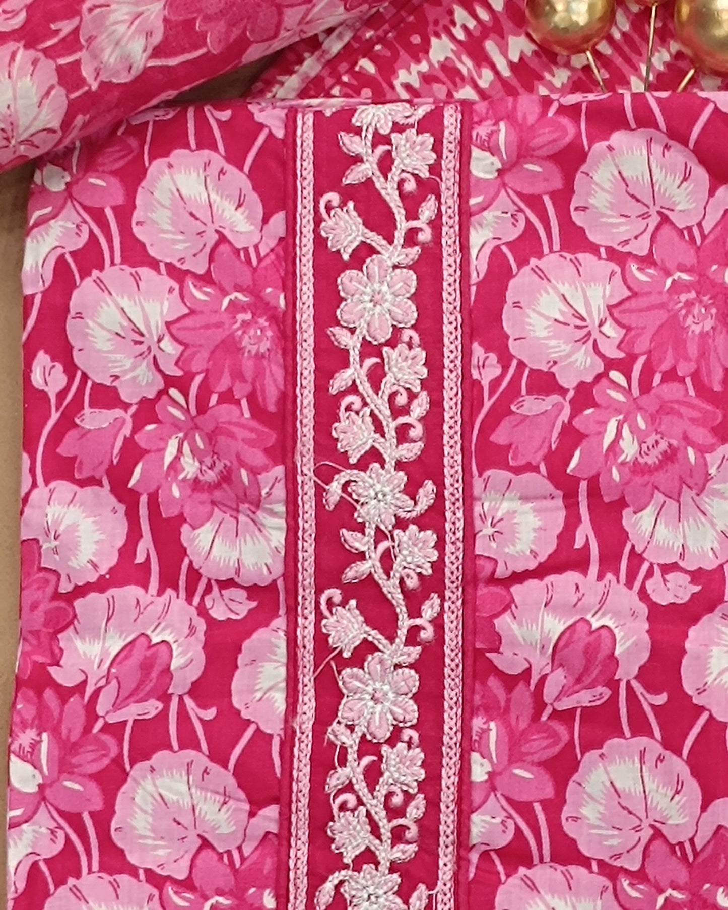 Dark Pink Mal Cotton printed fabric Unstitched Salwar Suit