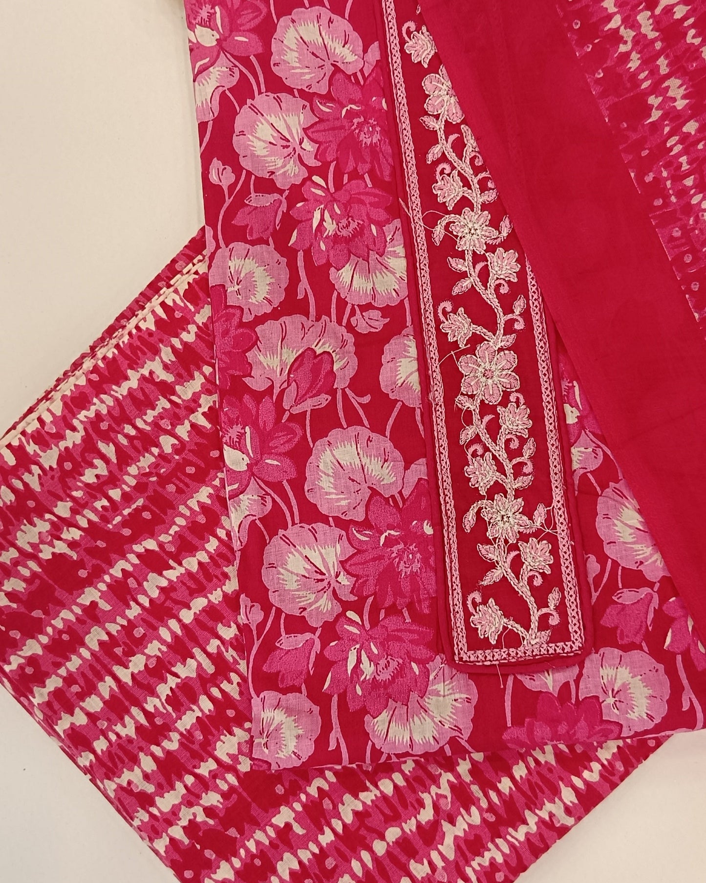 Dark Pink Mal Cotton printed fabric Unstitched Salwar Suit