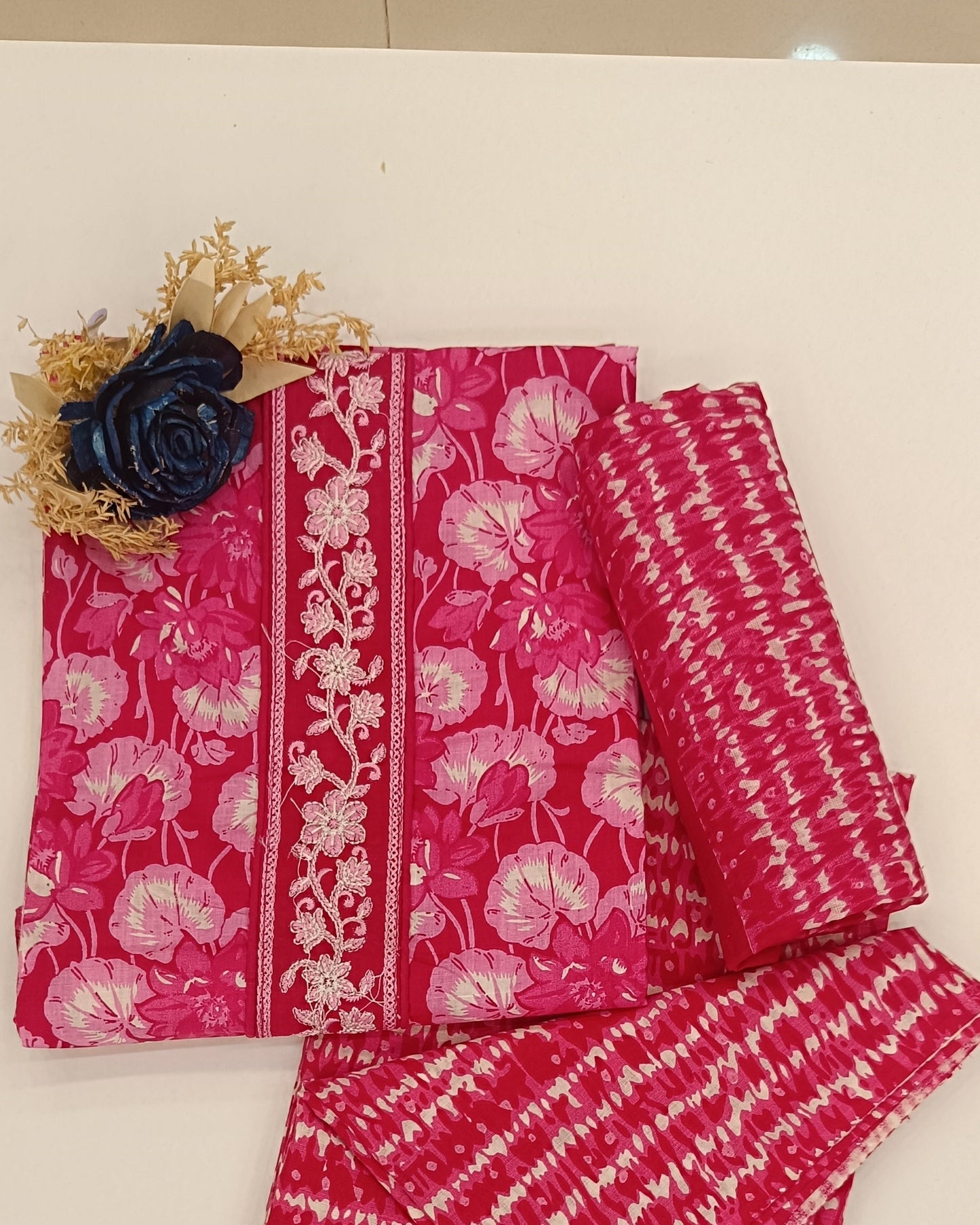 Dark Pink Mal Cotton printed fabric Unstitched Salwar Suit