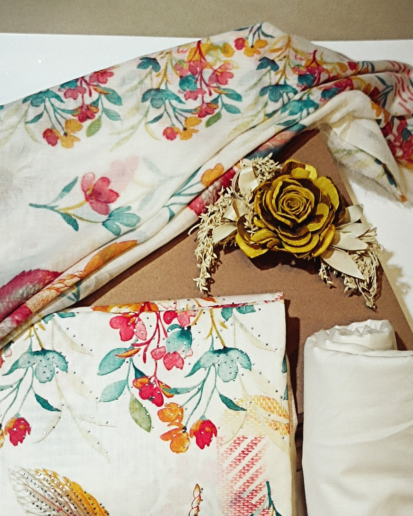 White And Gold Mal Cotton printed fabric Unstitched Salwar Suit