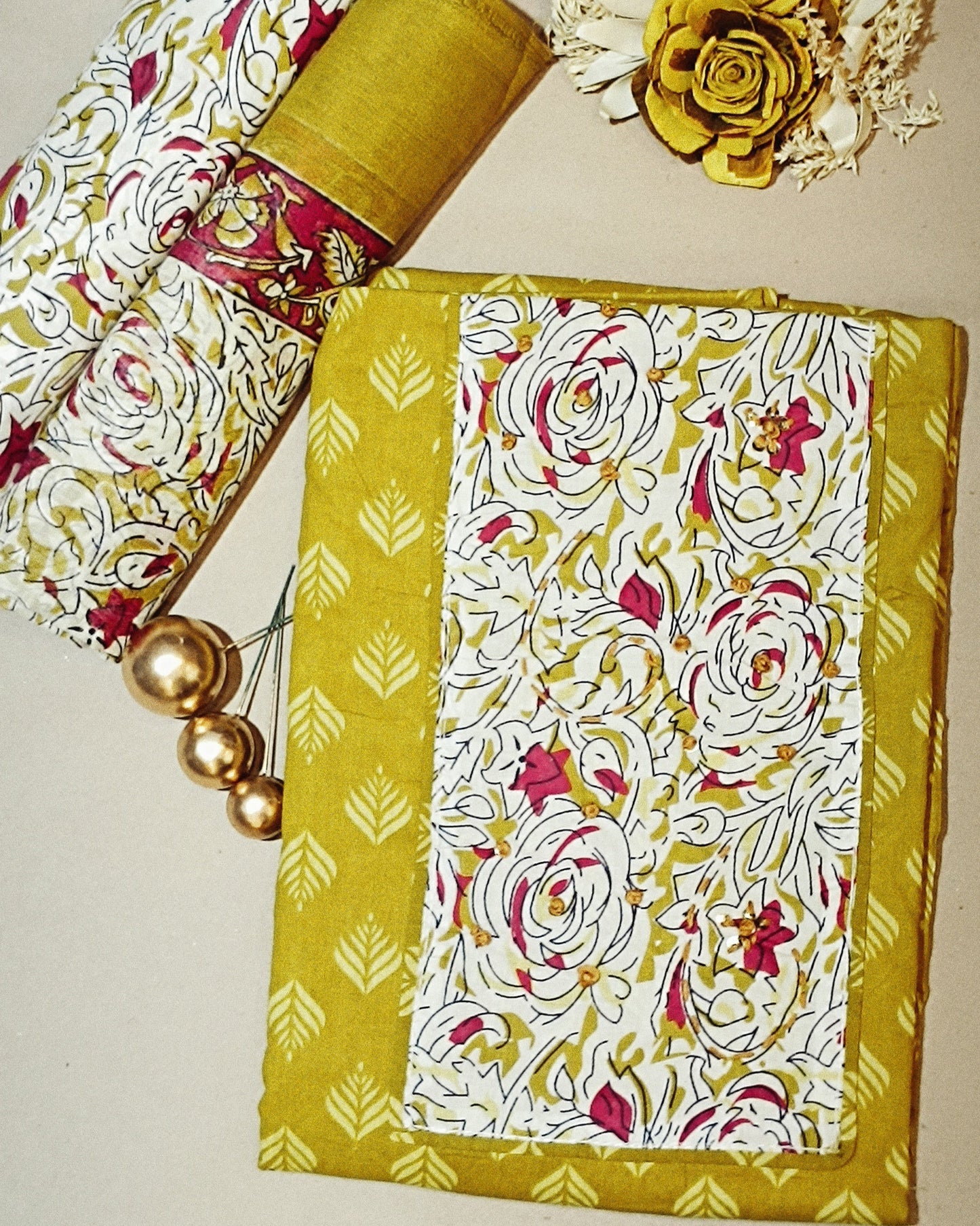 Yellow Mal Cotton printed fabric Unstitched Salwar Suit