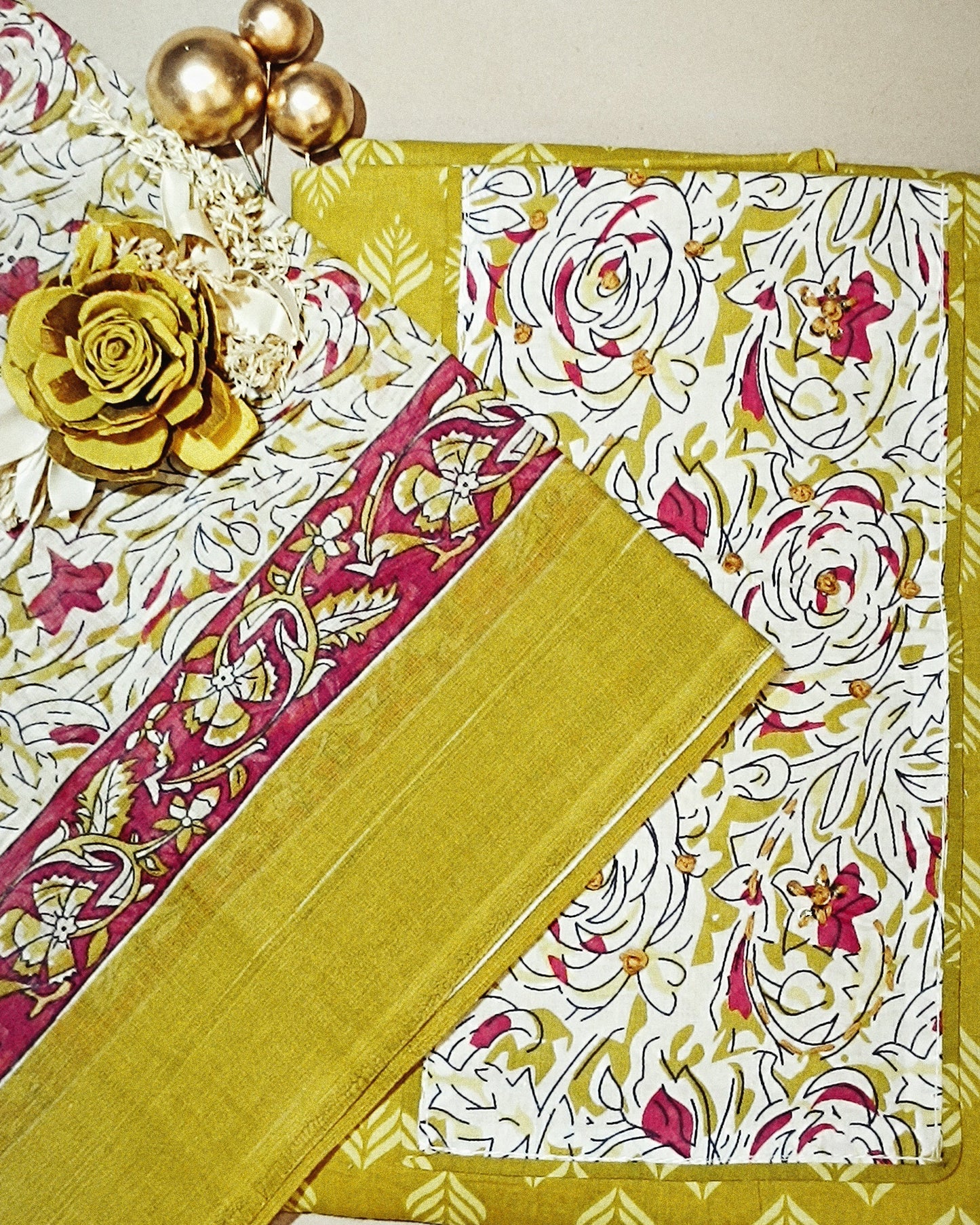 Yellow Mal Cotton printed fabric Unstitched Salwar Suit