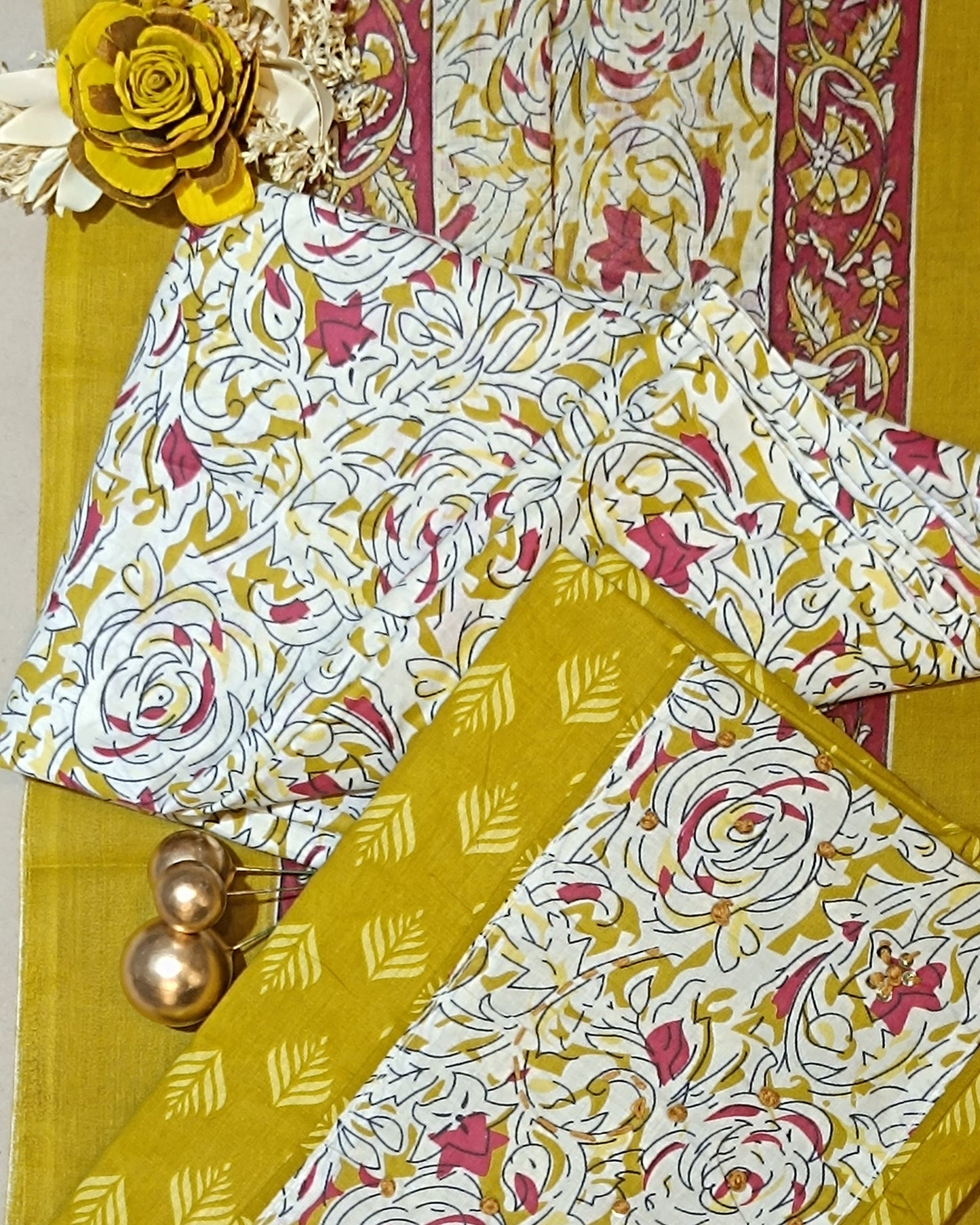 Yellow Mal Cotton printed fabric Unstitched Salwar Suit