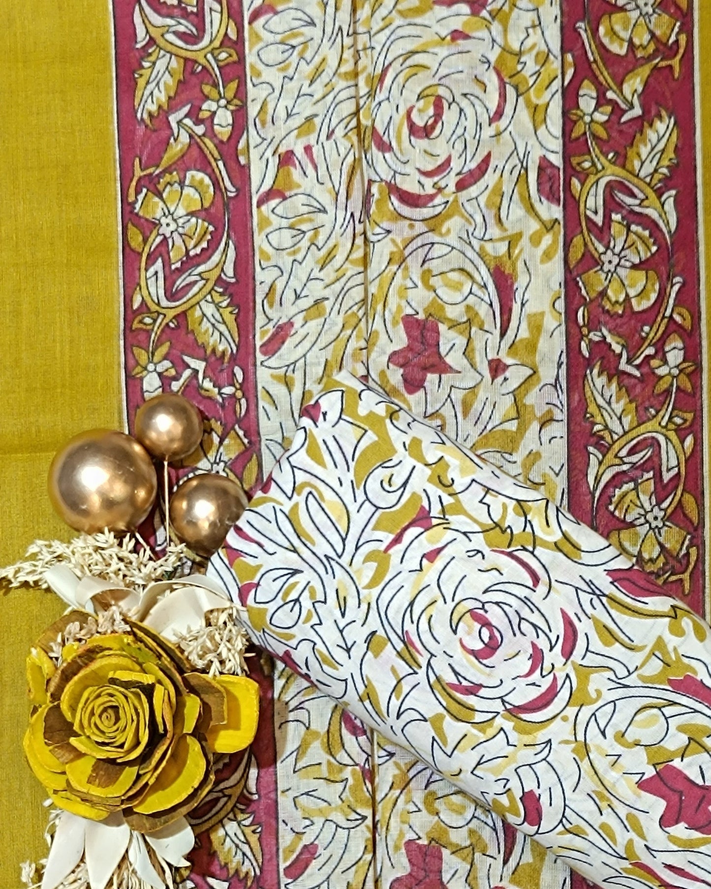 Yellow Mal Cotton printed fabric Unstitched Salwar Suit