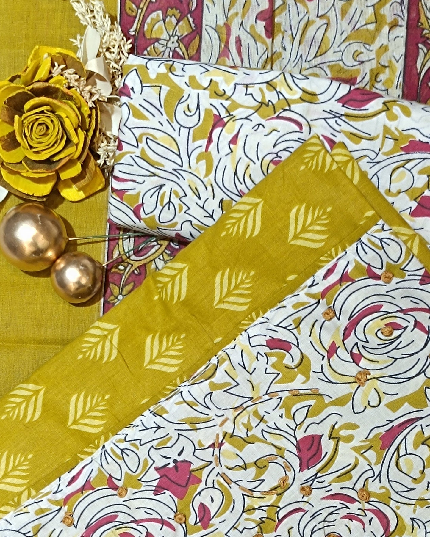 Yellow Mal Cotton printed fabric Unstitched Salwar Suit