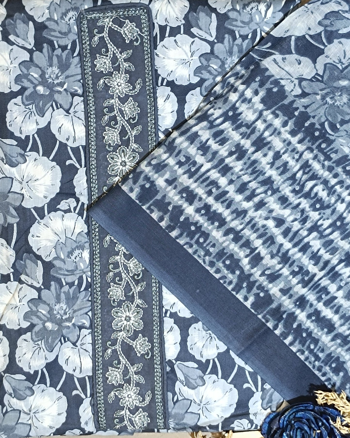 Blue And White Mal Cotton printed fabric Unstitched Salwar Suit