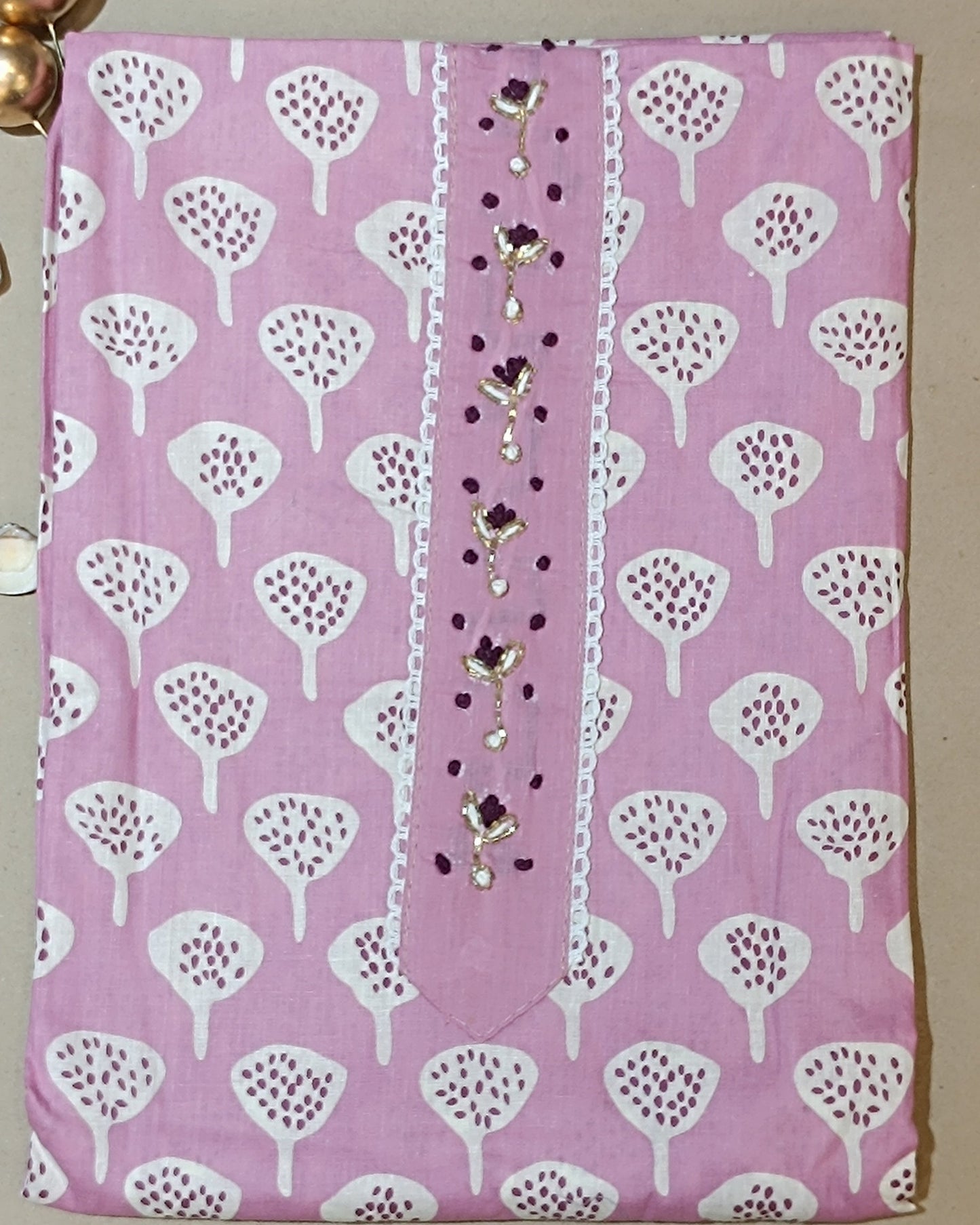 Baby Pink Mal Cotton printed fabric Unstitched Salwar Suit