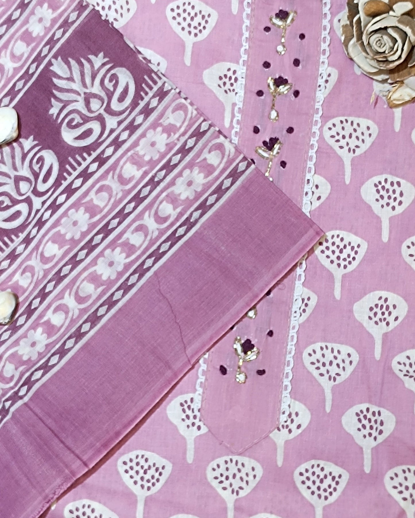 Baby Pink Mal Cotton printed fabric Unstitched Salwar Suit