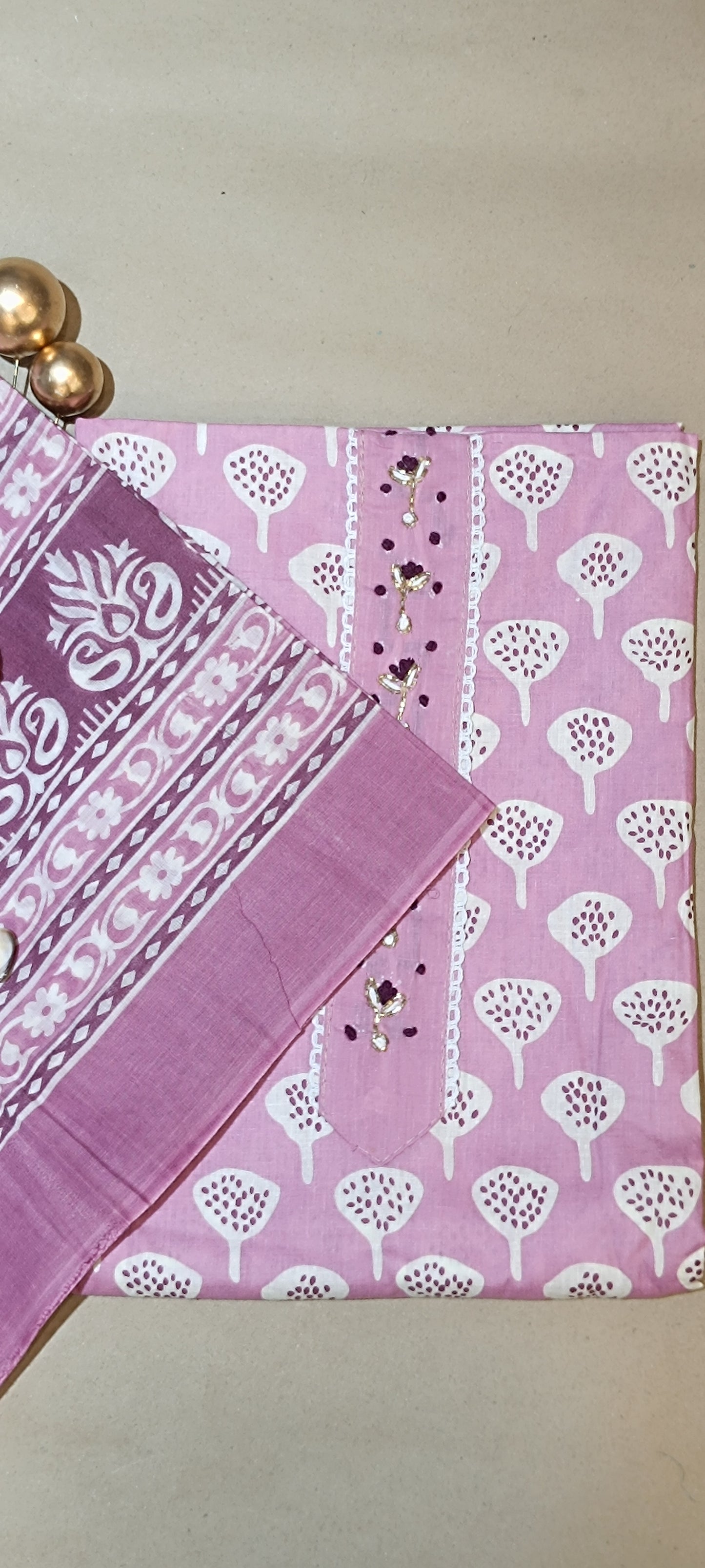 Baby Pink Mal Cotton printed fabric Unstitched Salwar Suit
