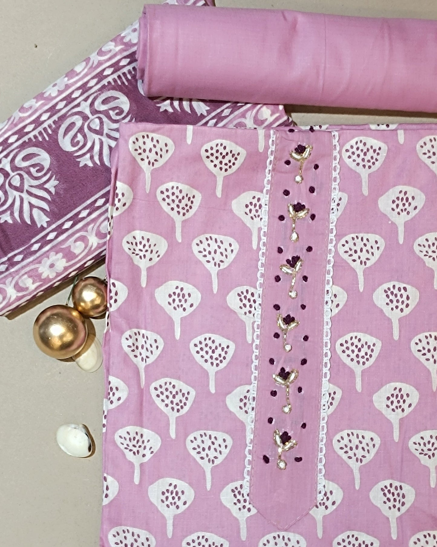 Baby Pink Mal Cotton printed fabric Unstitched Salwar Suit