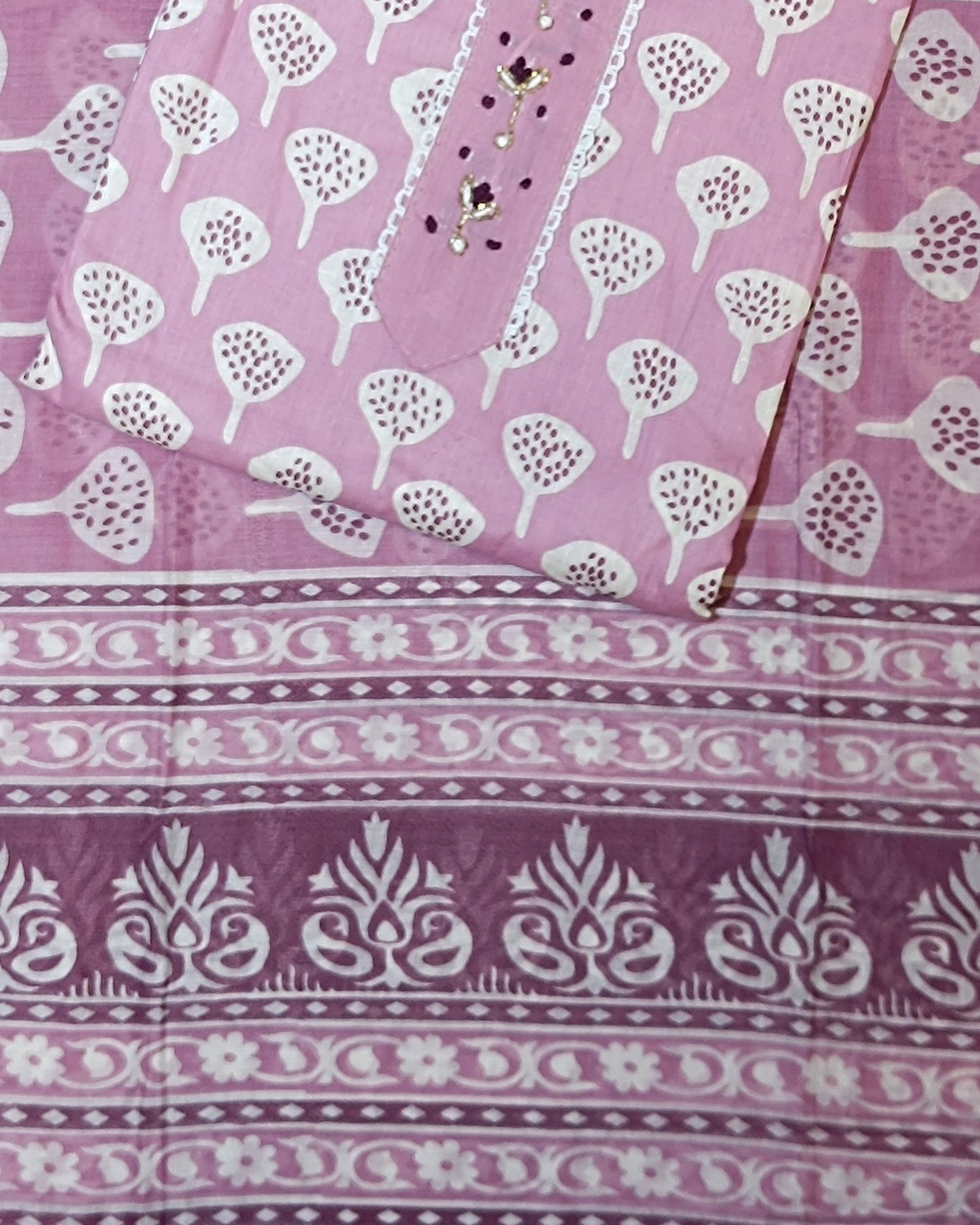 Baby Pink Mal Cotton printed fabric Unstitched Salwar Suit