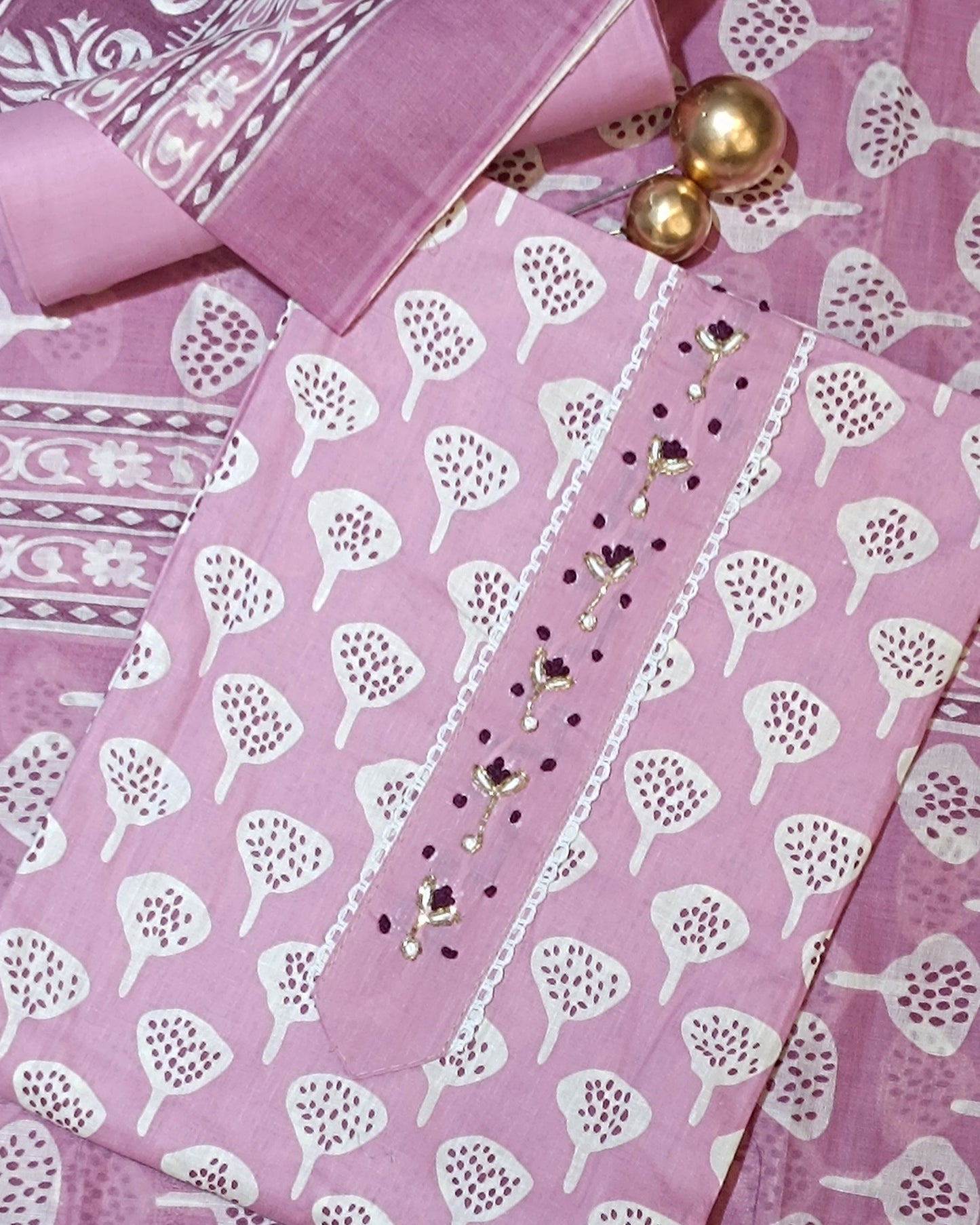 Baby Pink Mal Cotton printed fabric Unstitched Salwar Suit